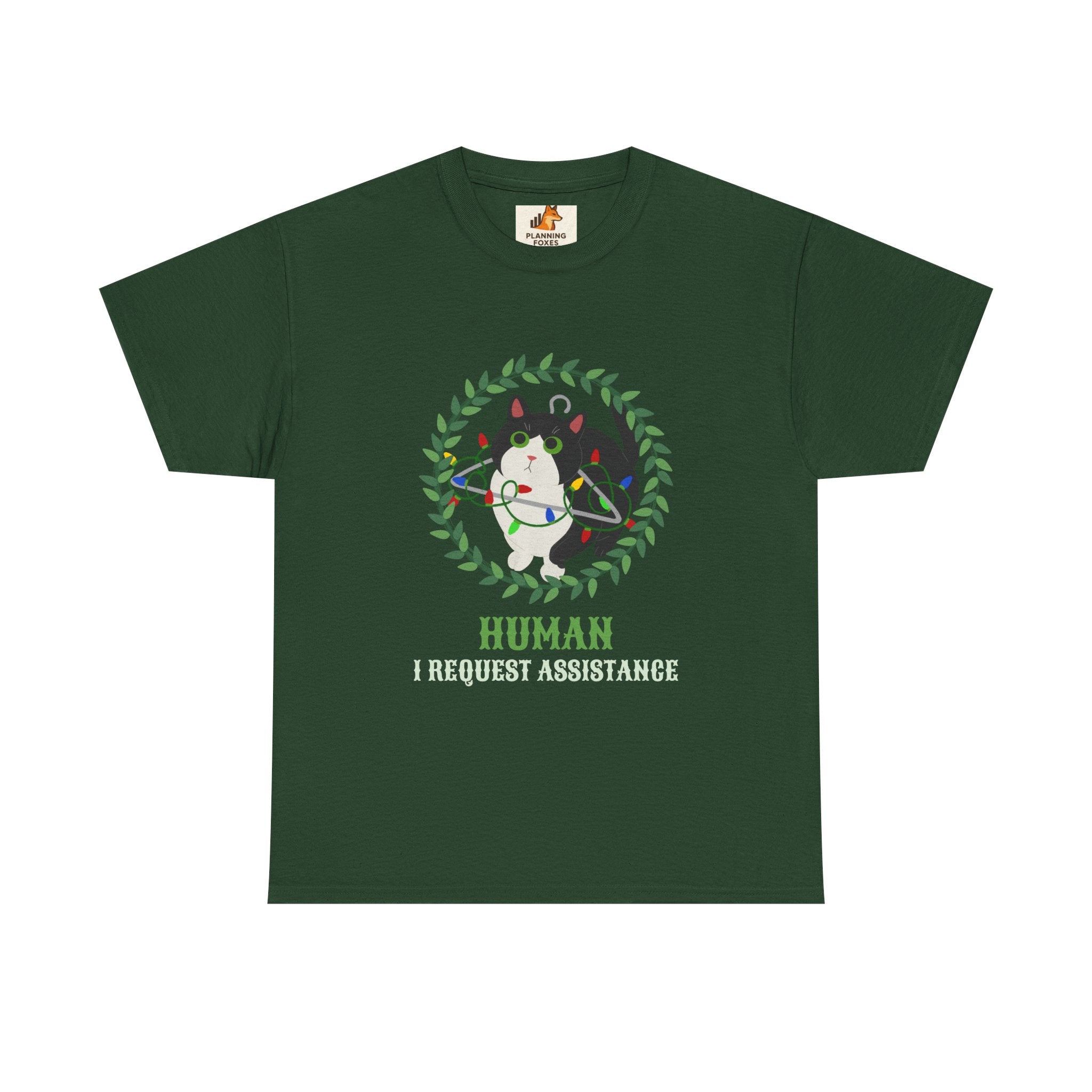 T-Shirt — 'Human, Fur-riendly Assistance' Cute Dog Wreath Graphic Tee