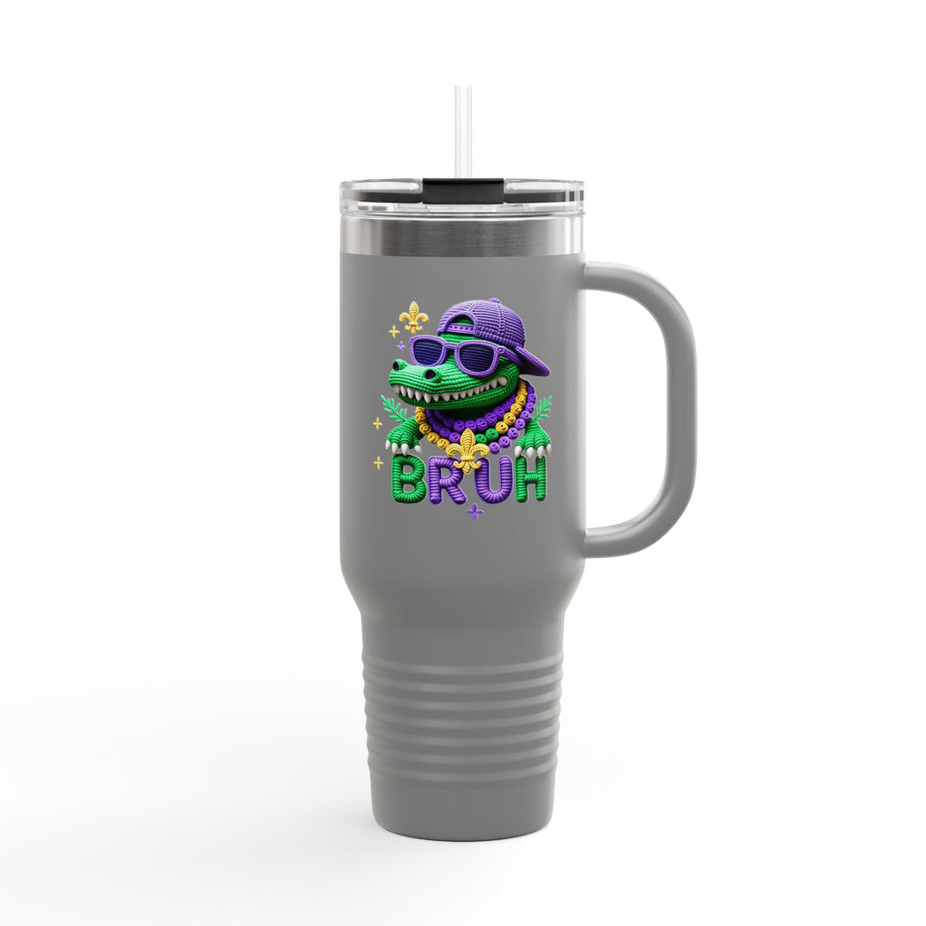 40oz Insulated Travel Mug – Cool Gator 'BRUH' Stainless Tumbler with Straw