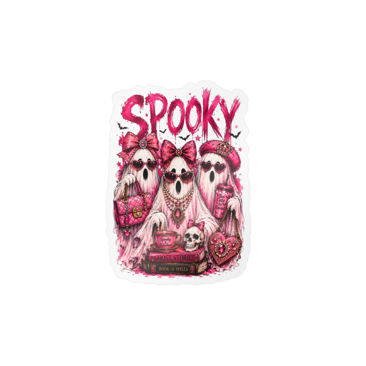 Spooky Pink Ghosts Kiss-Cut Vinyl Sticker — Cute Gothic Halloween Decal