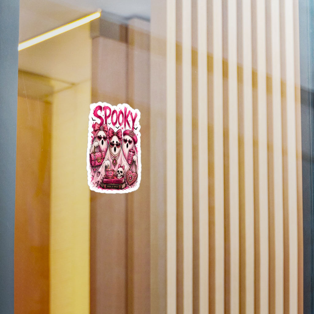 Spooky Pink Ghosts Kiss-Cut Vinyl Sticker — Cute Gothic Halloween Decal