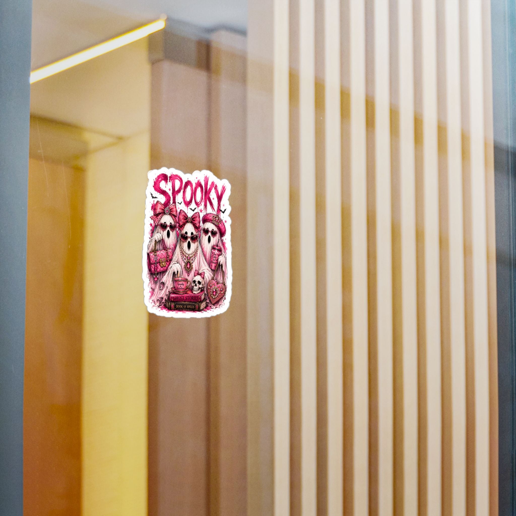 Spooky Pink Ghosts Kiss-Cut Vinyl Sticker — Cute Gothic Halloween Decal