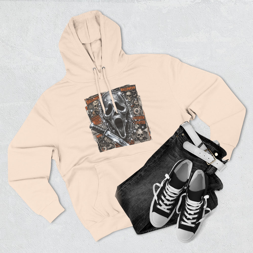 Halloween Horror Nights Hoodie — Haunted Mask & Killer Characters Graphic Pullover