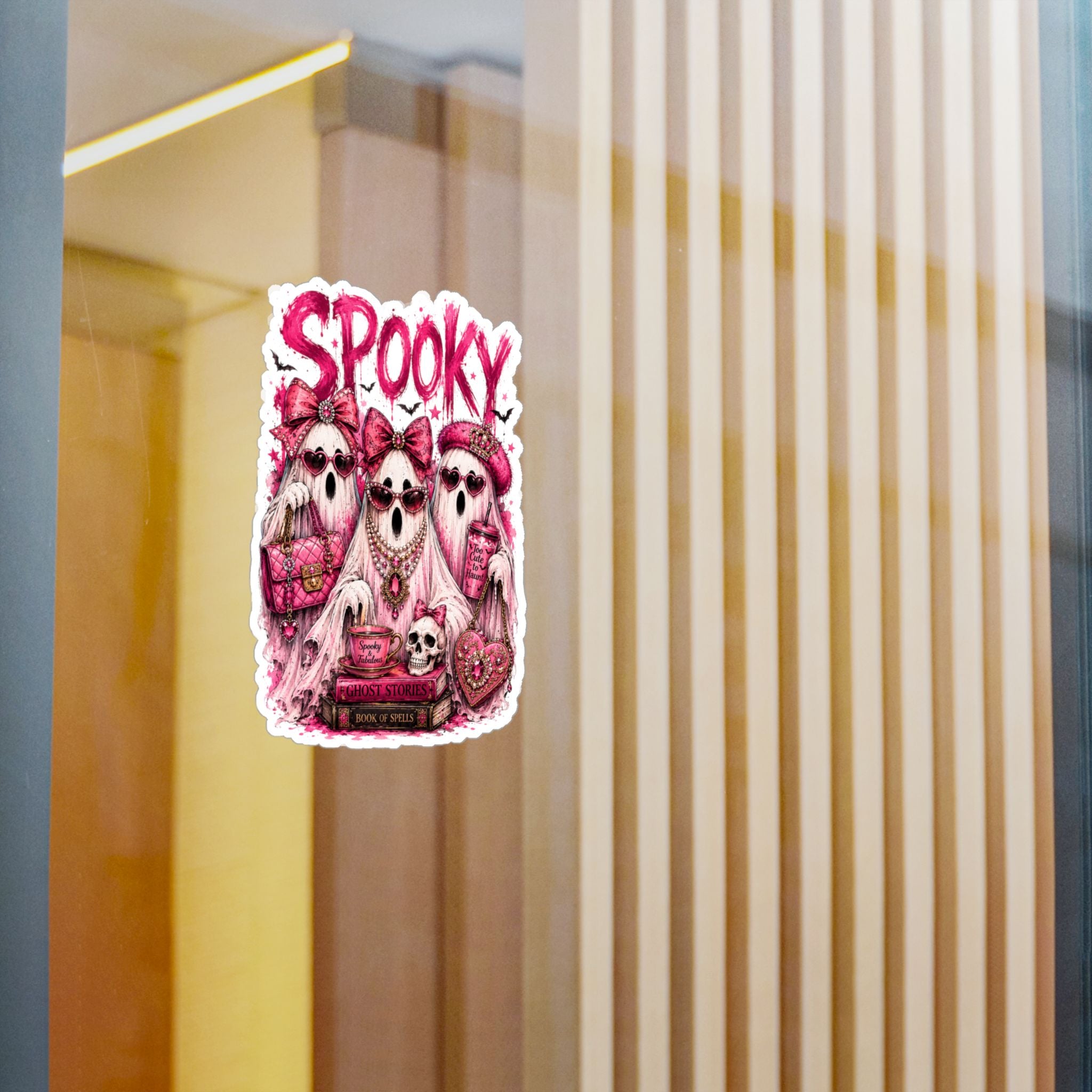 Spooky Pink Ghosts Kiss-Cut Vinyl Sticker — Cute Gothic Halloween Decal