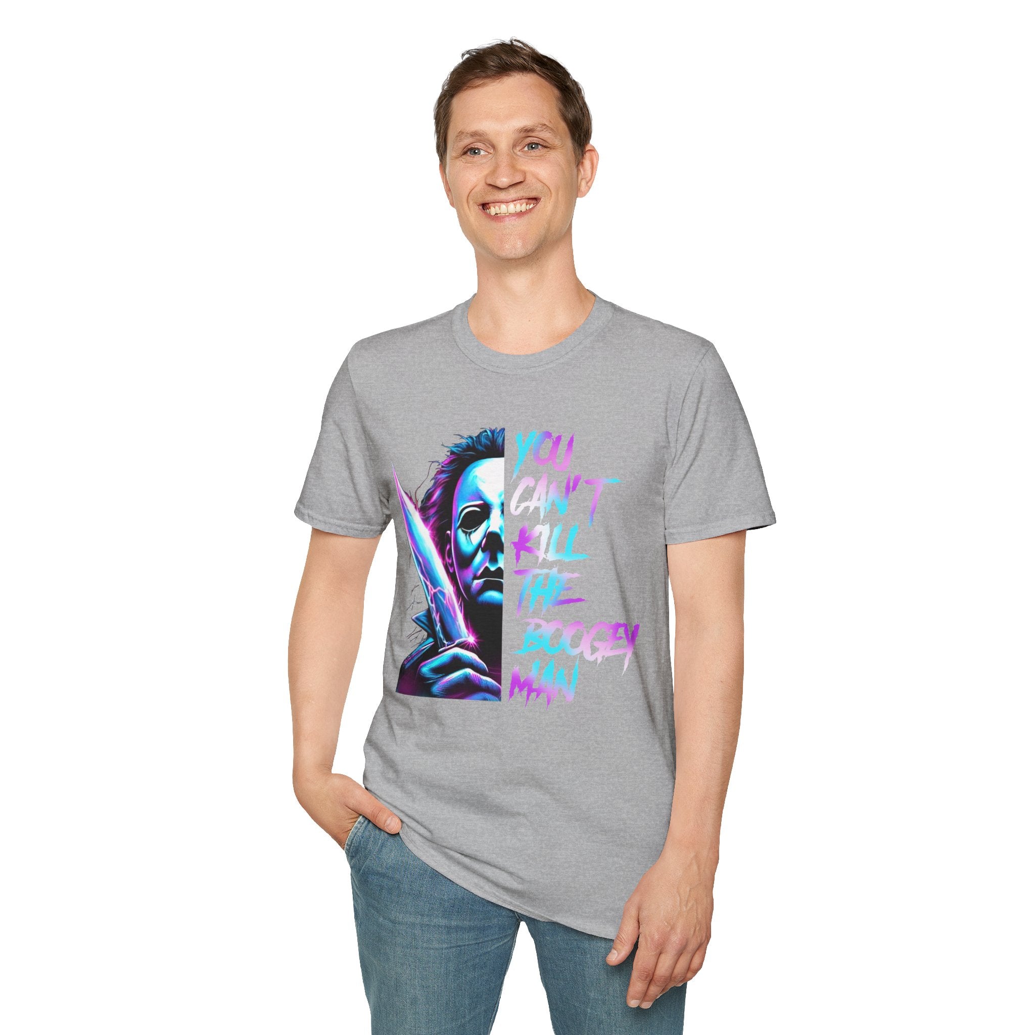 You Can't Kill the Boogeyman T‑Shirt — Retro Neon Michael Myers Horror Tee