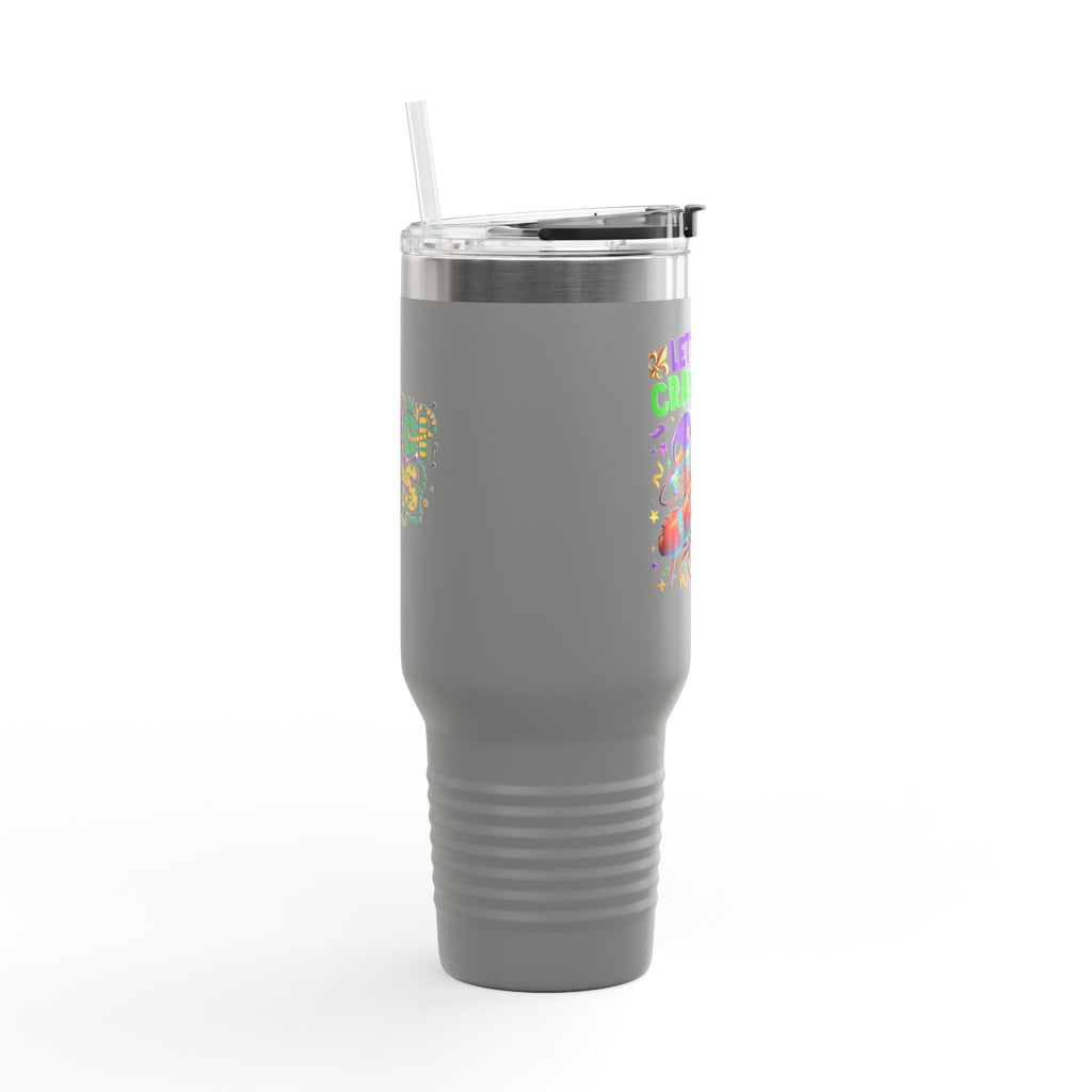 40oz Insulated Travel Mug — "Let's Get Cray Cray" Colorful Crawfish Party Design