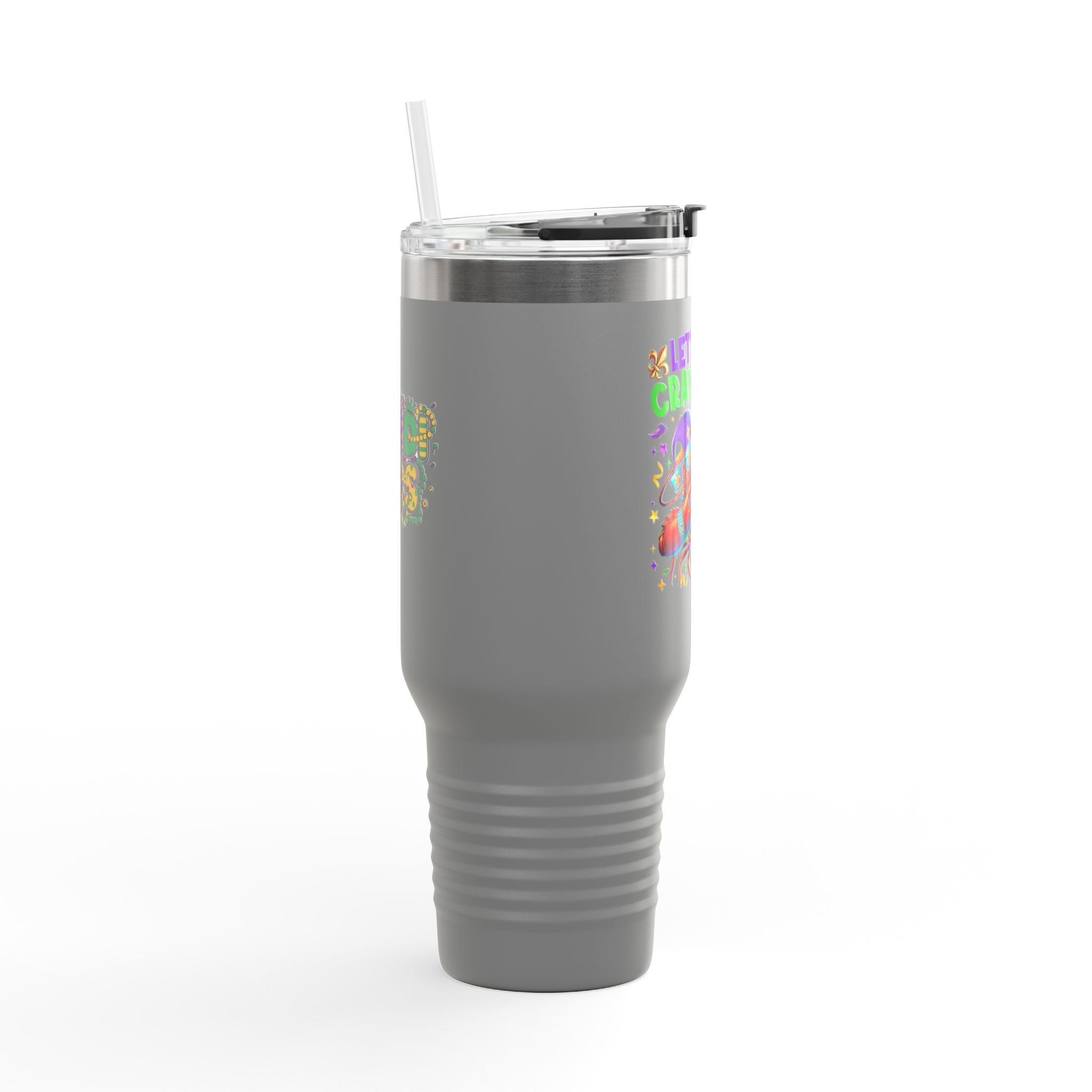 40oz Insulated Travel Mug — "Let's Get Cray Cray" Colorful Crawfish Party Design