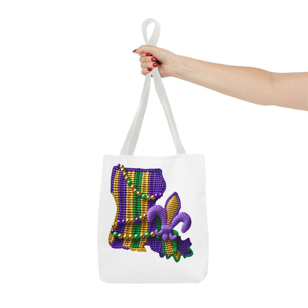 Mardi Gras Louisiana Tote Bag — Fleur‑de‑Lis Beads All‑Over Print