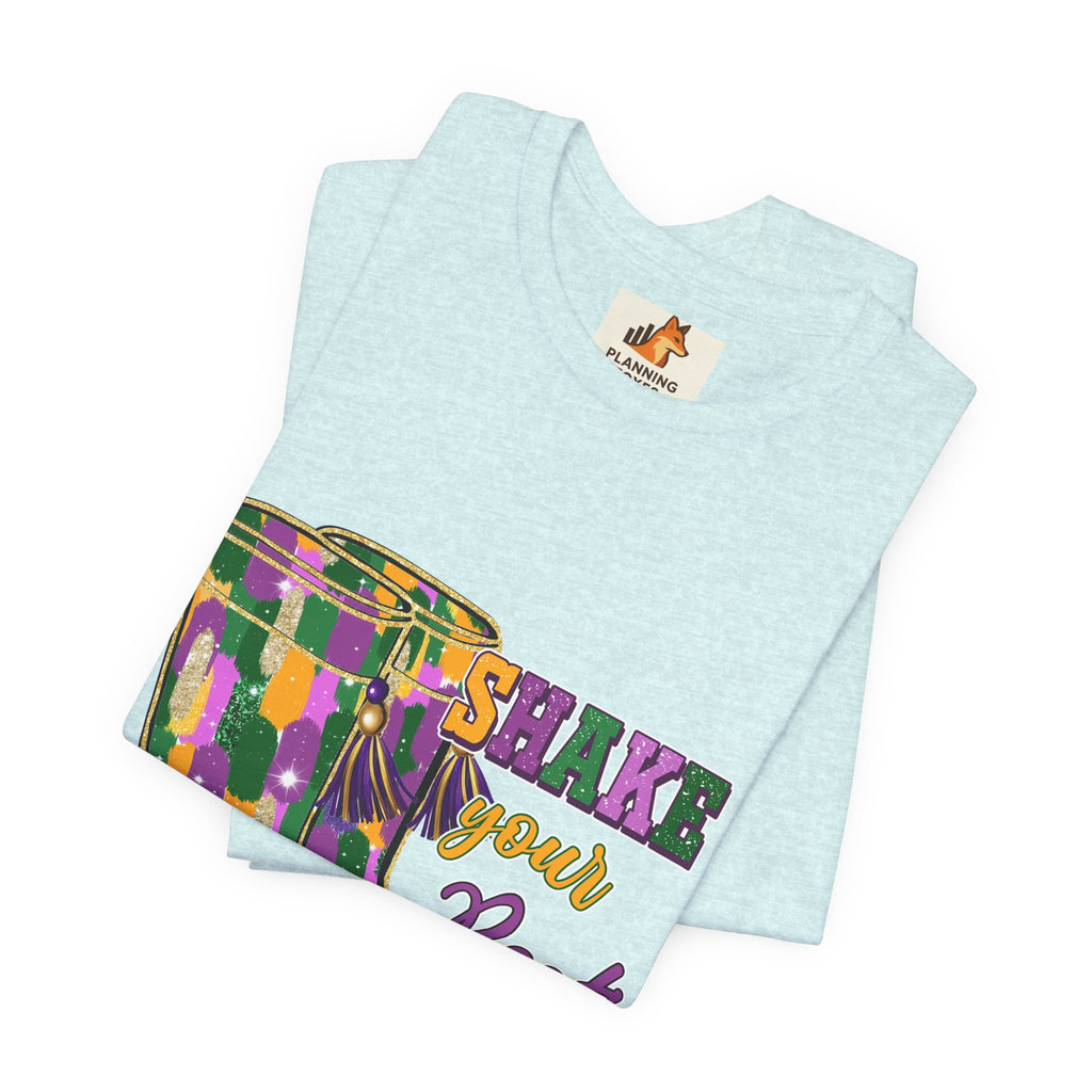 Mardi Gras 'Shake Your Bootie' T‑Shirt — Louisiana Fleur‑de‑Lis Tee