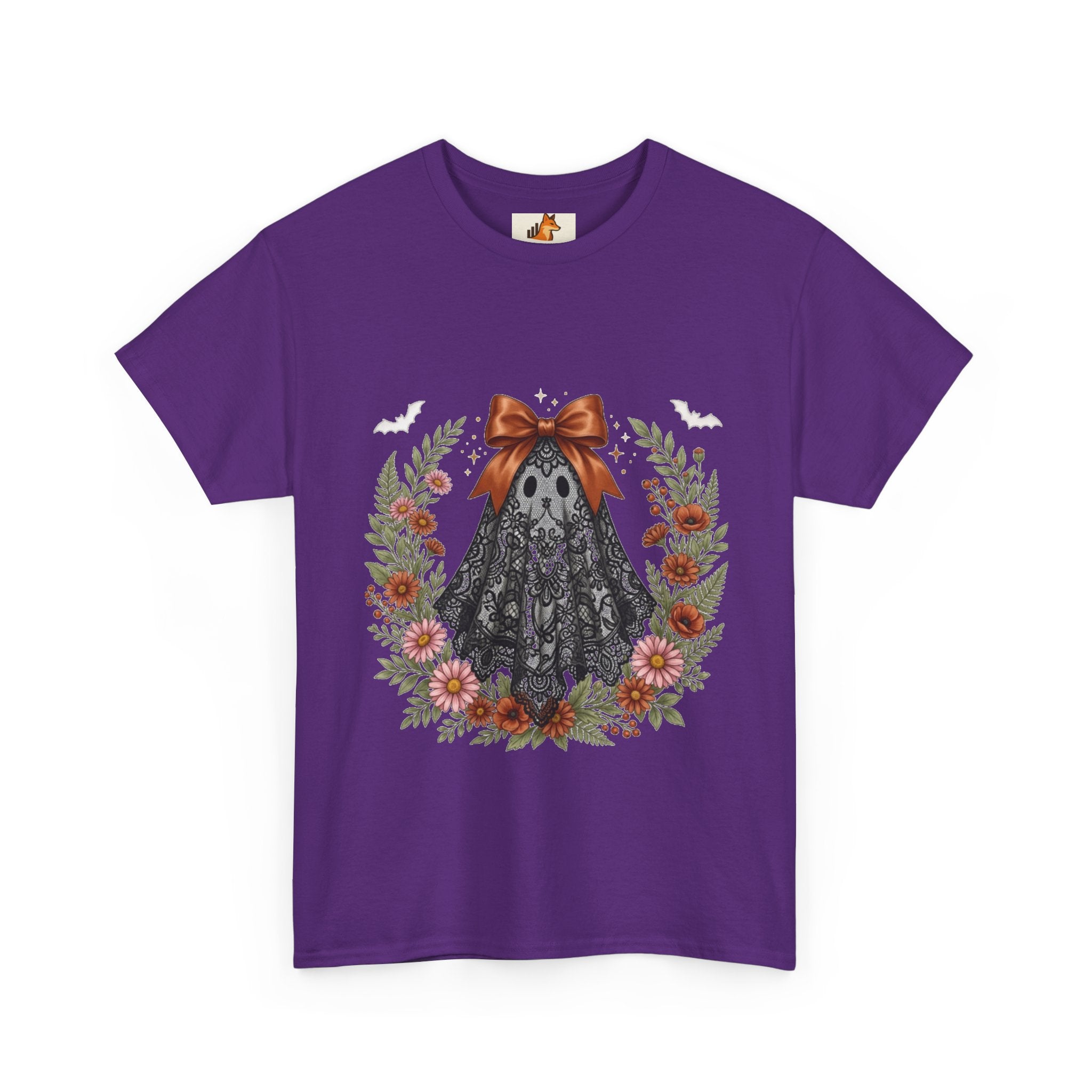 Ghost in Lace Tee — Floral Halloween Ghost T-Shirt with Bow