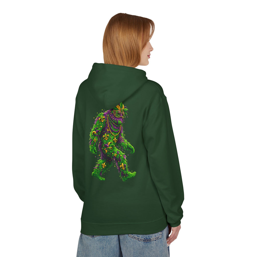 Mardi Gras Bigfoot Hoodie - Festive Beaded Sasquatch Pullover
