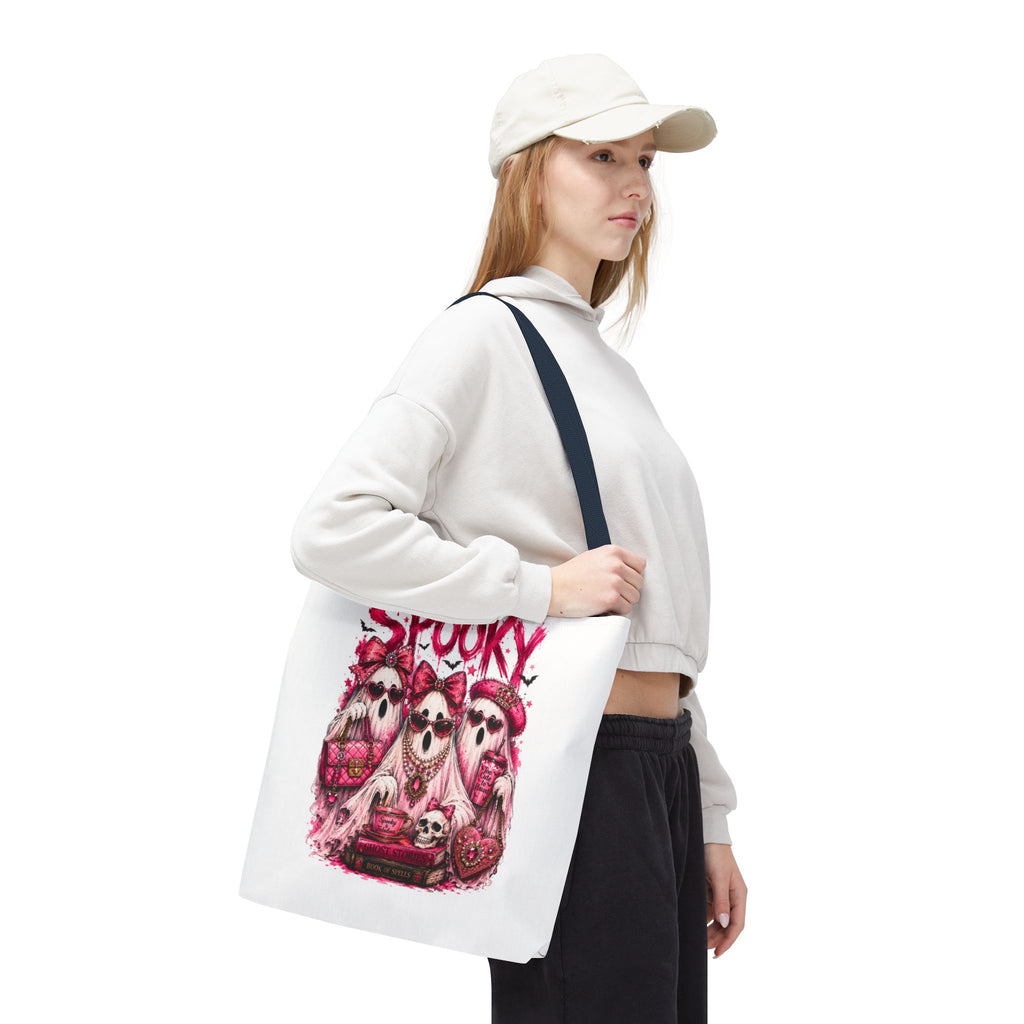 Spooky Pink Ghost Trio Tote Bag — Cute Gothic Halloween Aesthetic