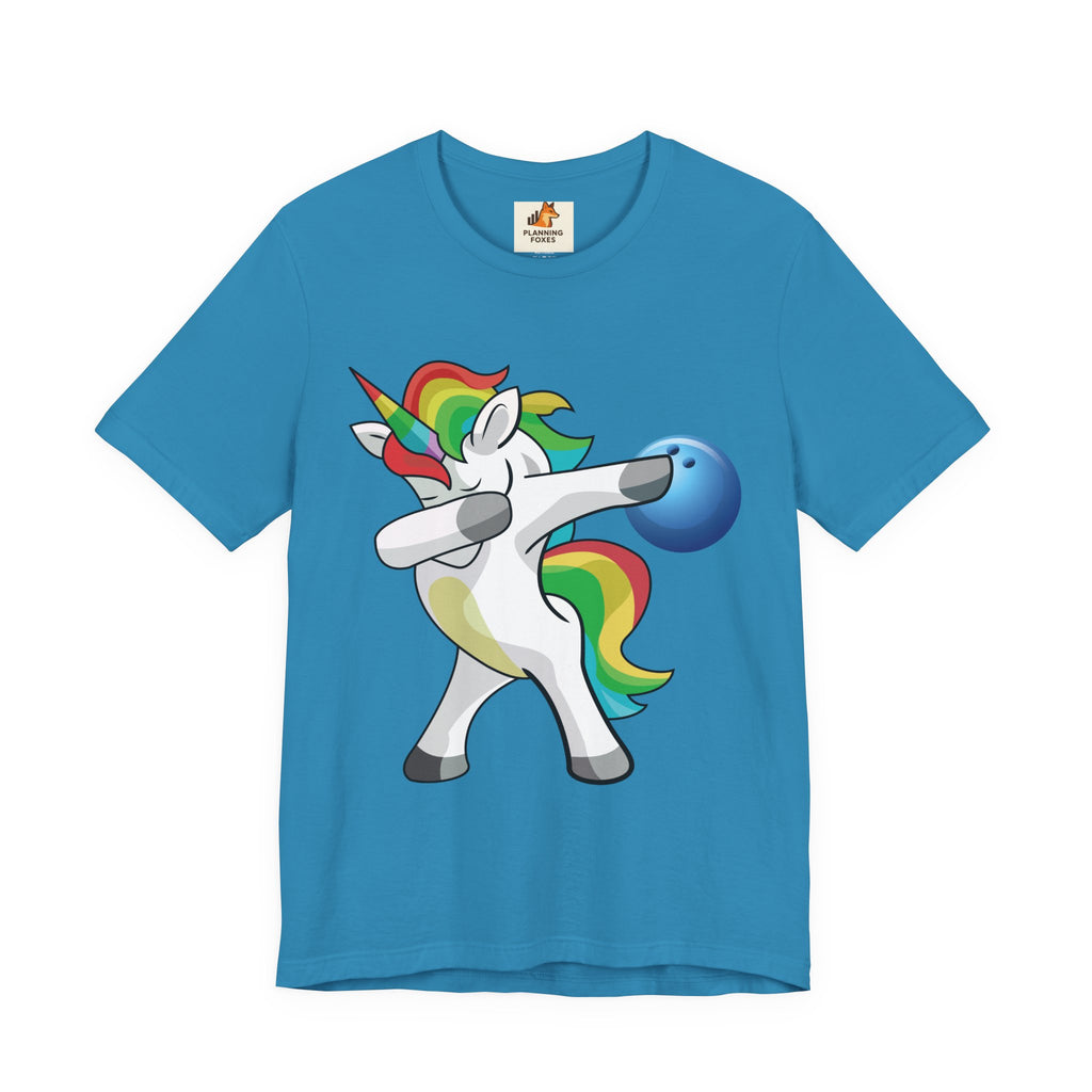 Dabbing Rainbow Unicorn Bowling T‑Shirt