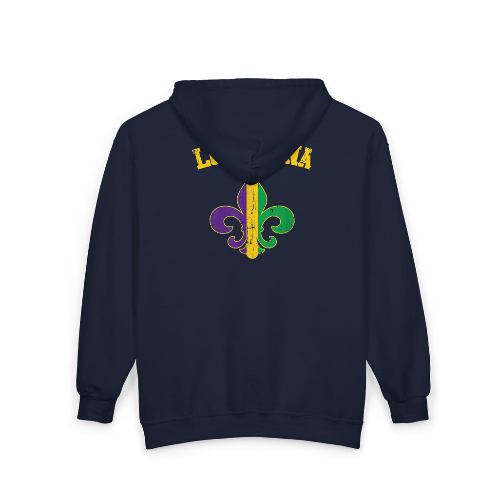Mardi Gras 'BRUH' Zip Hoodie — Louisiana Fleur-de-Lis Carnival Jacket