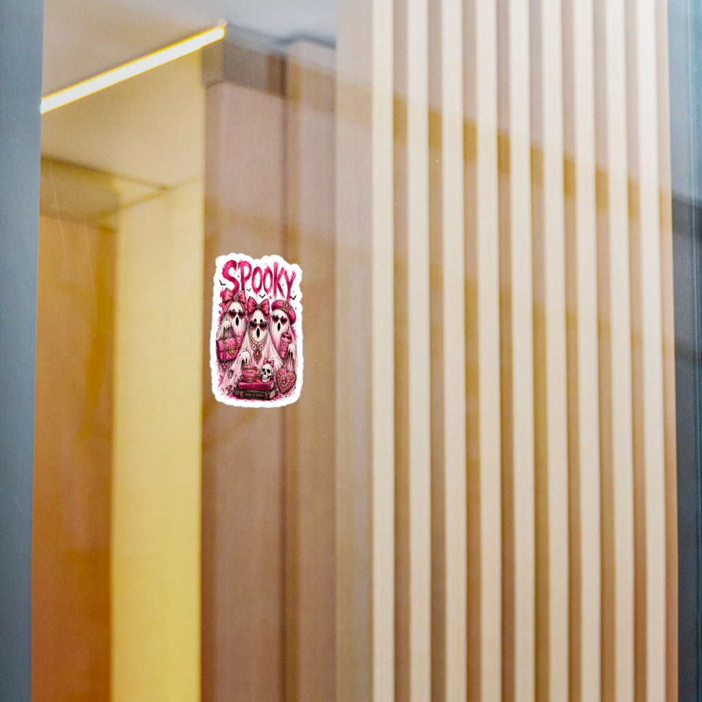 Spooky Pink Ghosts Kiss-Cut Vinyl Sticker — Cute Gothic Halloween Decal