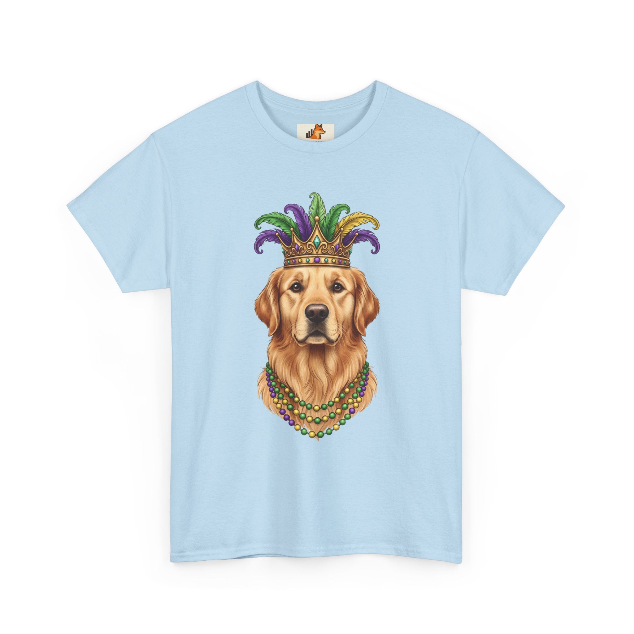 Mardi Gras Golden Retriever T-Shirt — Dog with Jester Crown & Beads