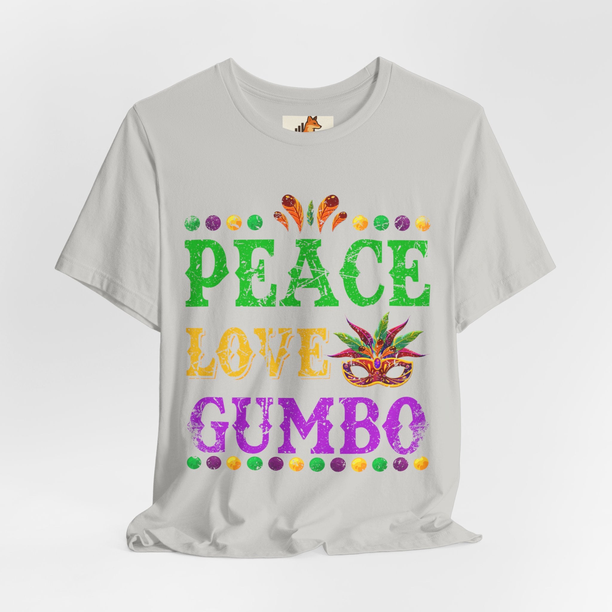 Mardi Gras T-Shirt — "Peace Love Gumbo" Festive Carnival Tee