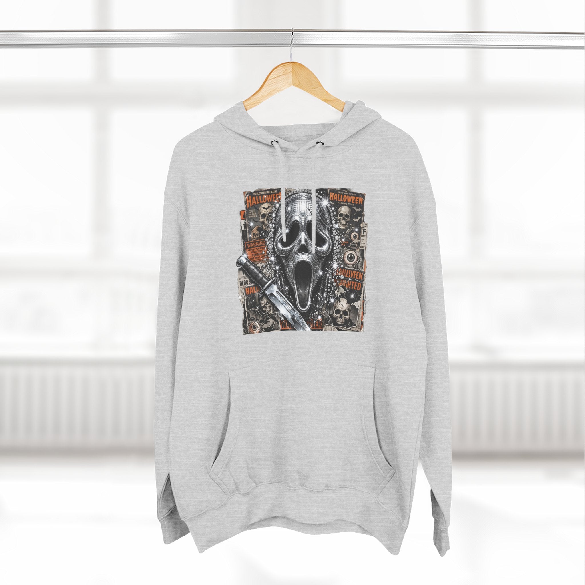 Halloween Horror Nights Hoodie — Haunted Mask & Killer Characters Graphic Pullover