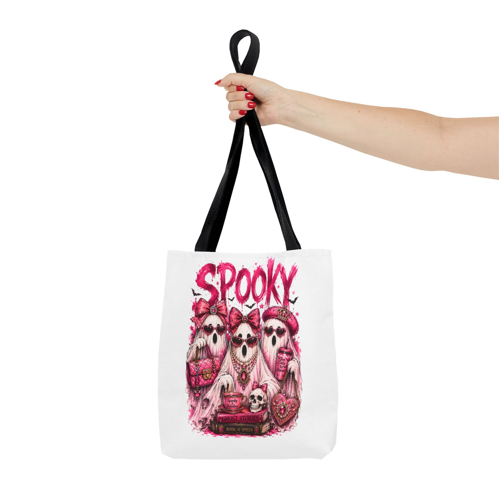 Spooky Pink Ghost Trio Tote Bag — Cute Gothic Halloween Aesthetic