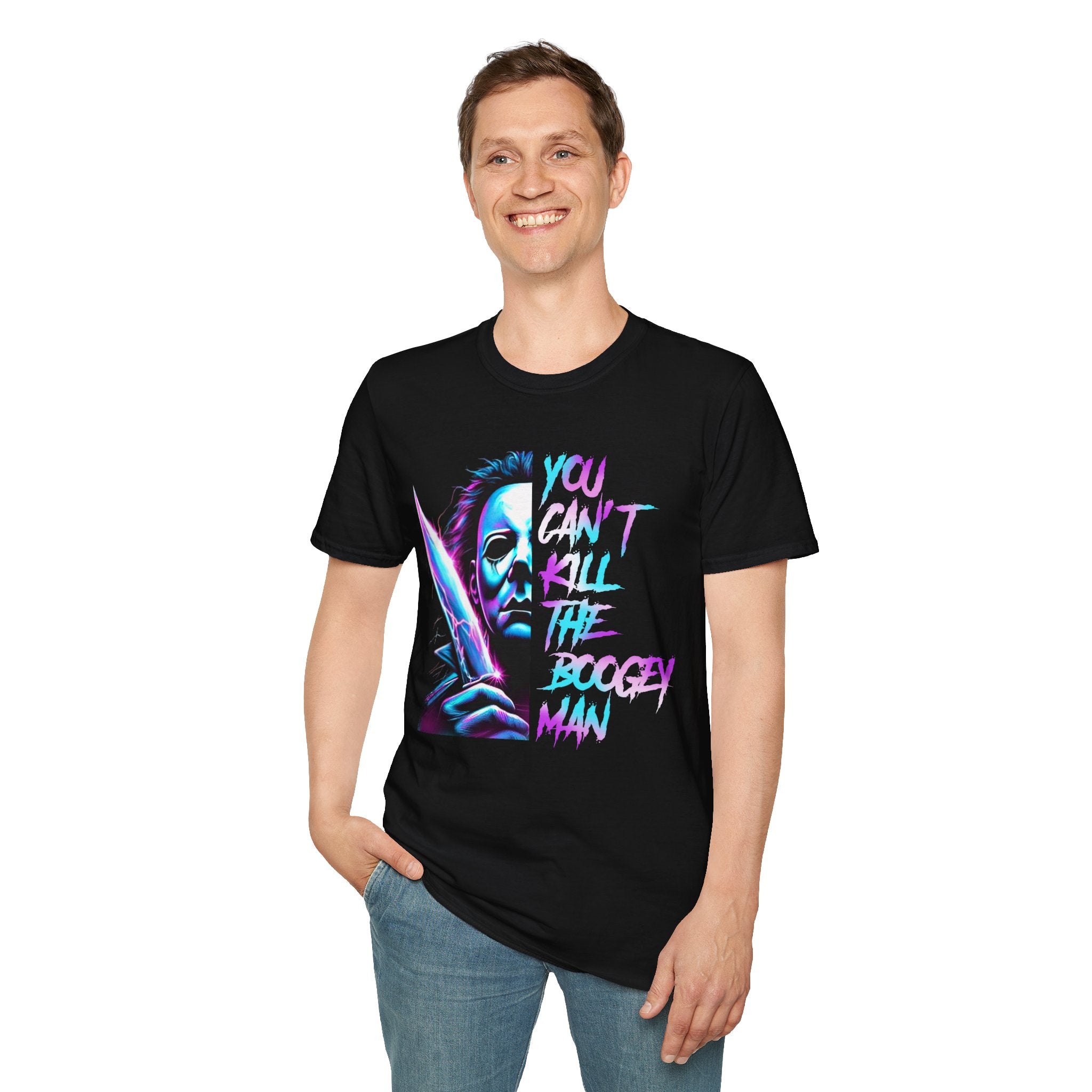 You Can't Kill the Boogeyman T‑Shirt — Retro Neon Michael Myers Horror Tee
