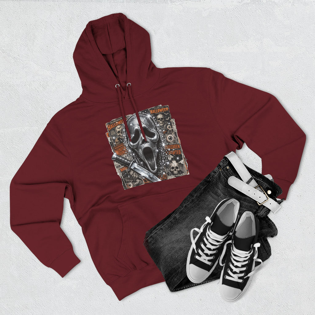 Halloween Horror Nights Hoodie — Haunted Mask & Killer Characters Graphic Pullover