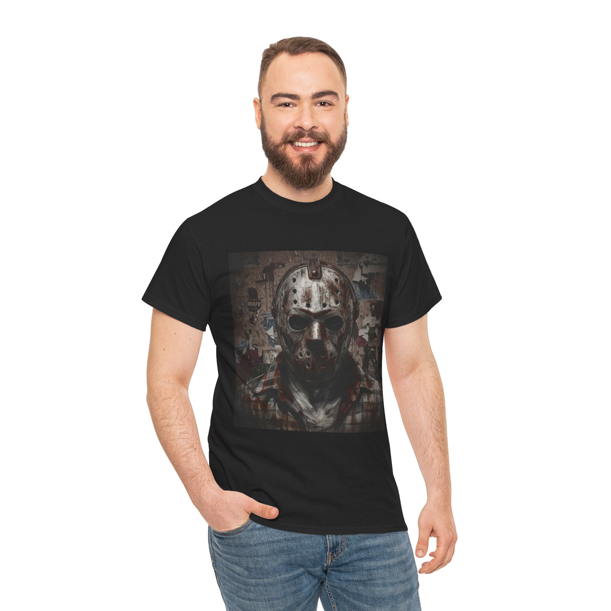Hockey Mask Horror Tee — Retro Jason-Style Slasher Graphic Shirt