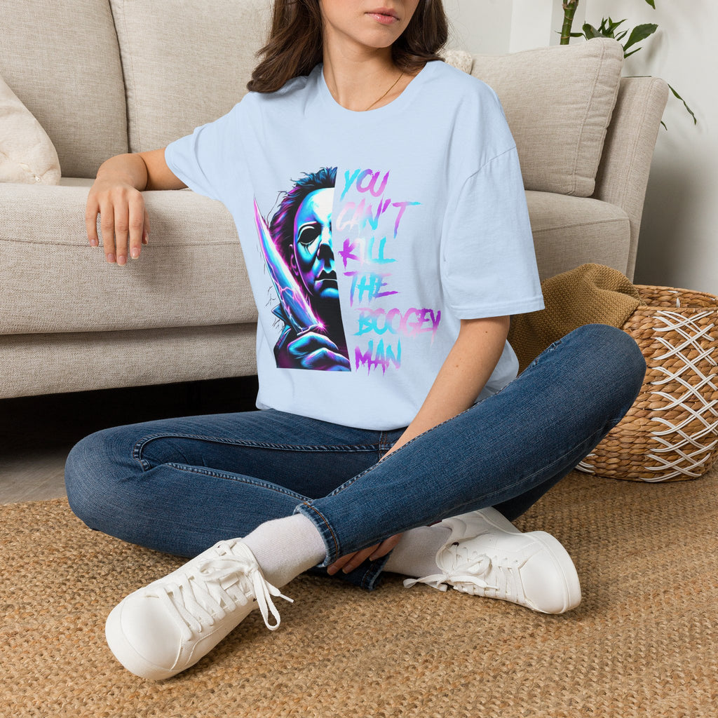 Horror Graphic T-Shirt — Neon “You Can’t Kill the Boogeyman” Michael Mask Tee
