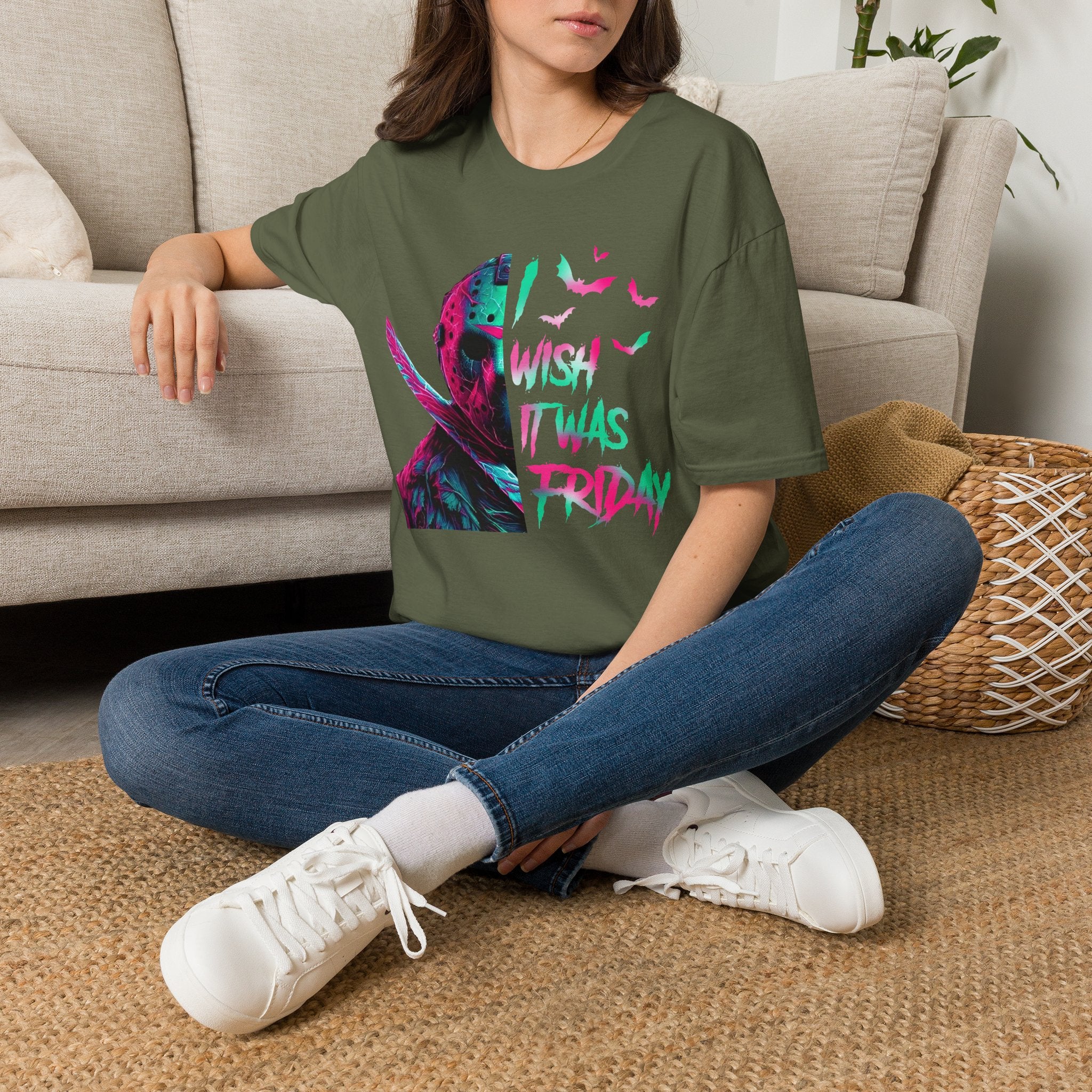 Friday Vibes T-Shirt — Neon Jason "Wish It Was Friday" Graphic Tee