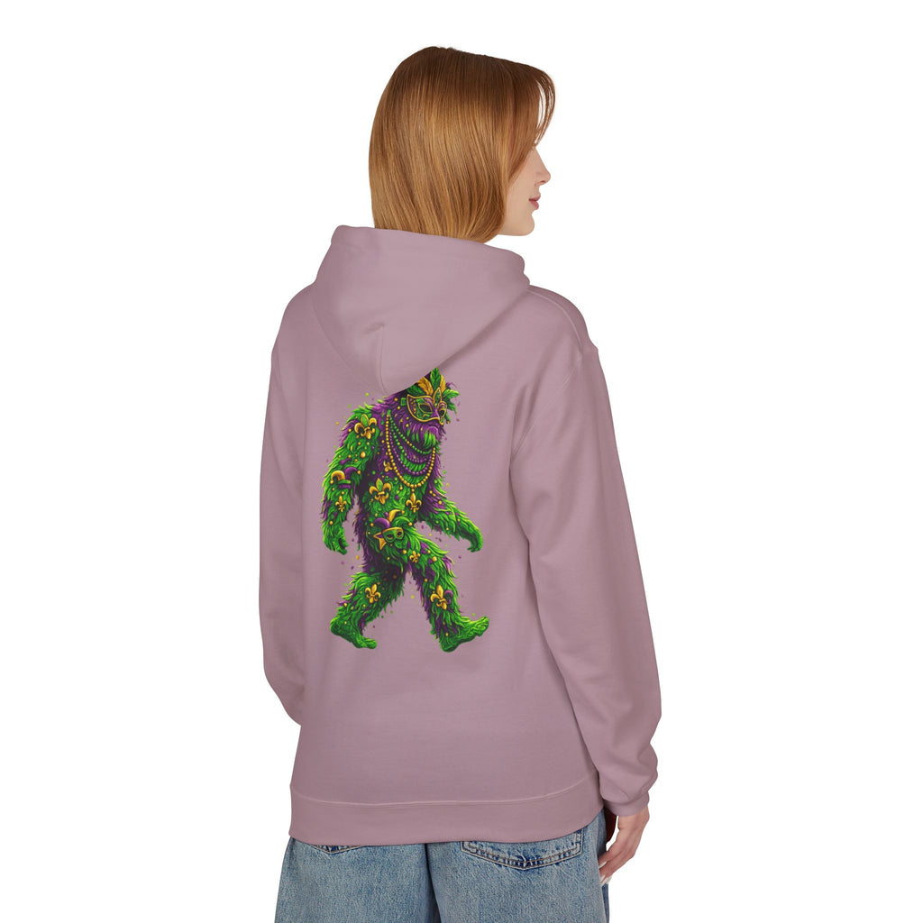 Mardi Gras Bigfoot Hoodie - Festive Beaded Sasquatch Pullover