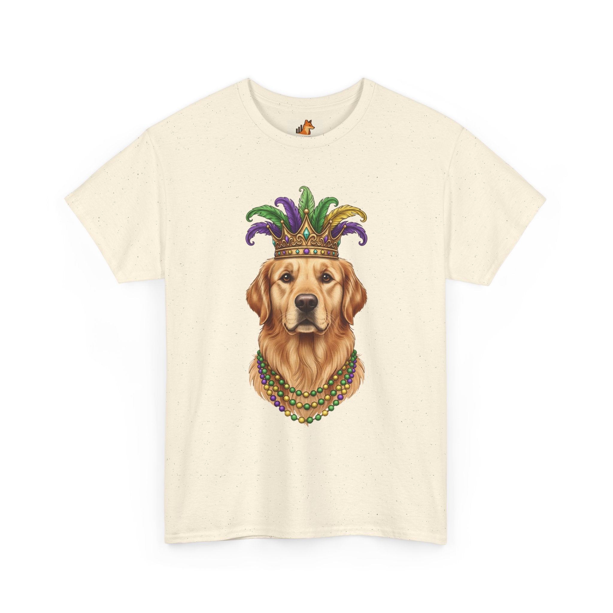 Mardi Gras Golden Retriever T-Shirt — Dog with Jester Crown & Beads