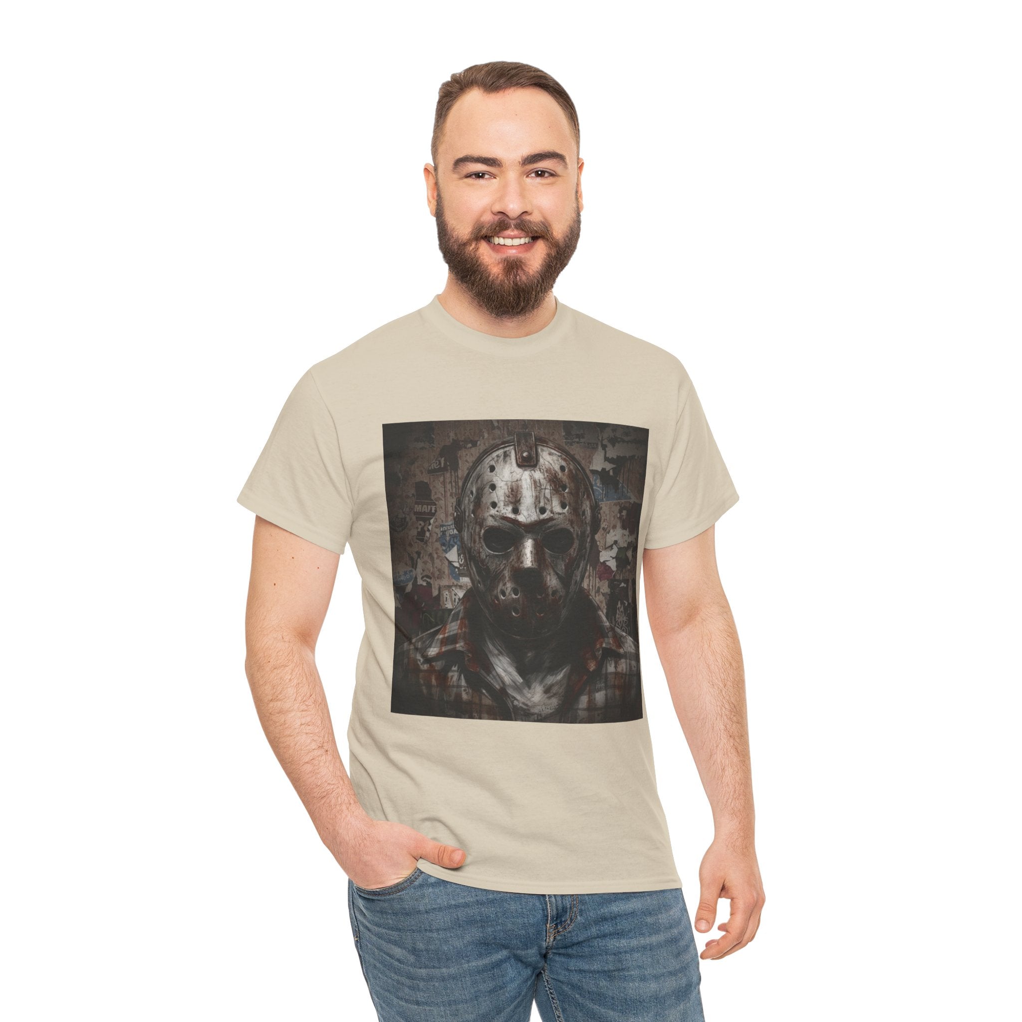 Hockey Mask Horror Tee — Retro Jason-Style Slasher Graphic Shirt