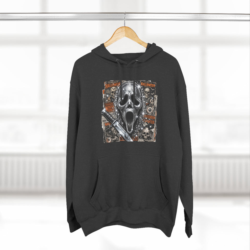 Halloween Horror Nights Hoodie — Haunted Mask & Killer Characters Graphic Pullover
