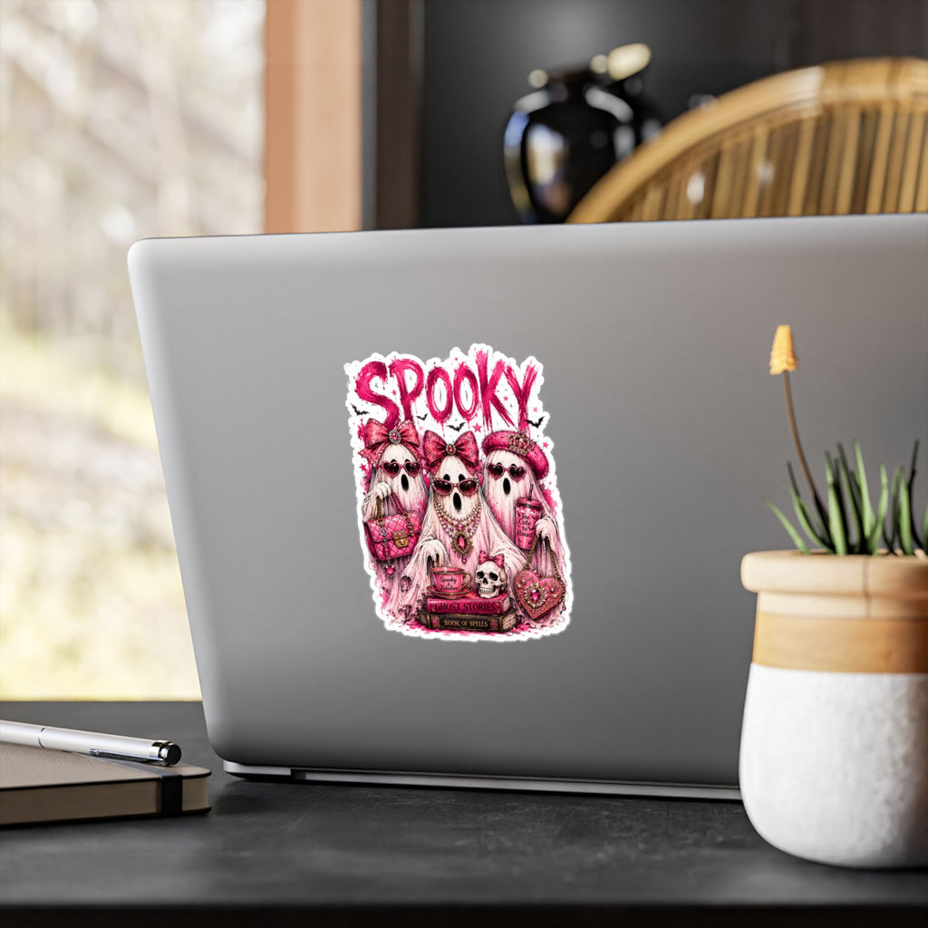 Spooky Pink Ghosts Kiss-Cut Vinyl Sticker — Cute Gothic Halloween Decal