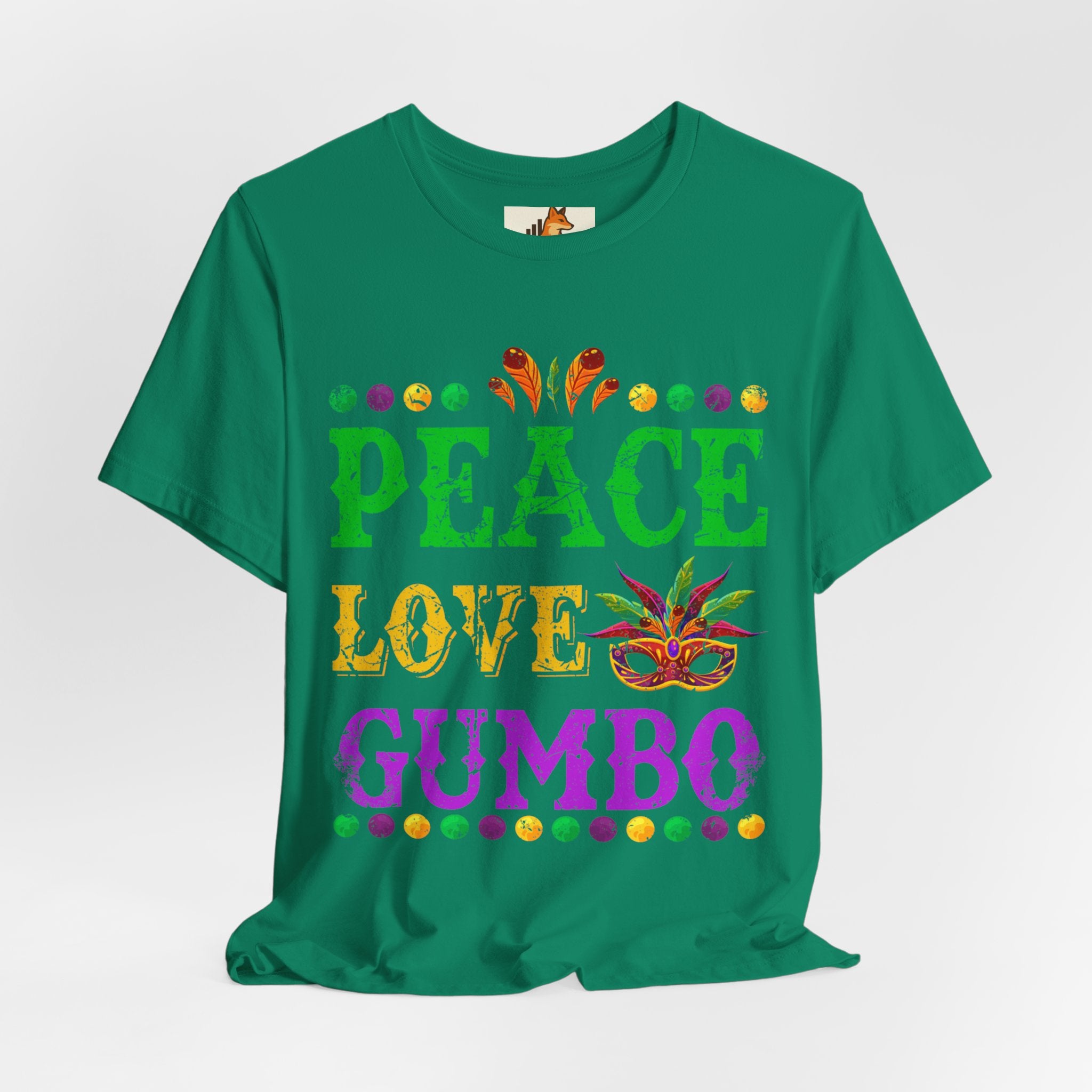 Mardi Gras T-Shirt — "Peace Love Gumbo" Festive Carnival Tee