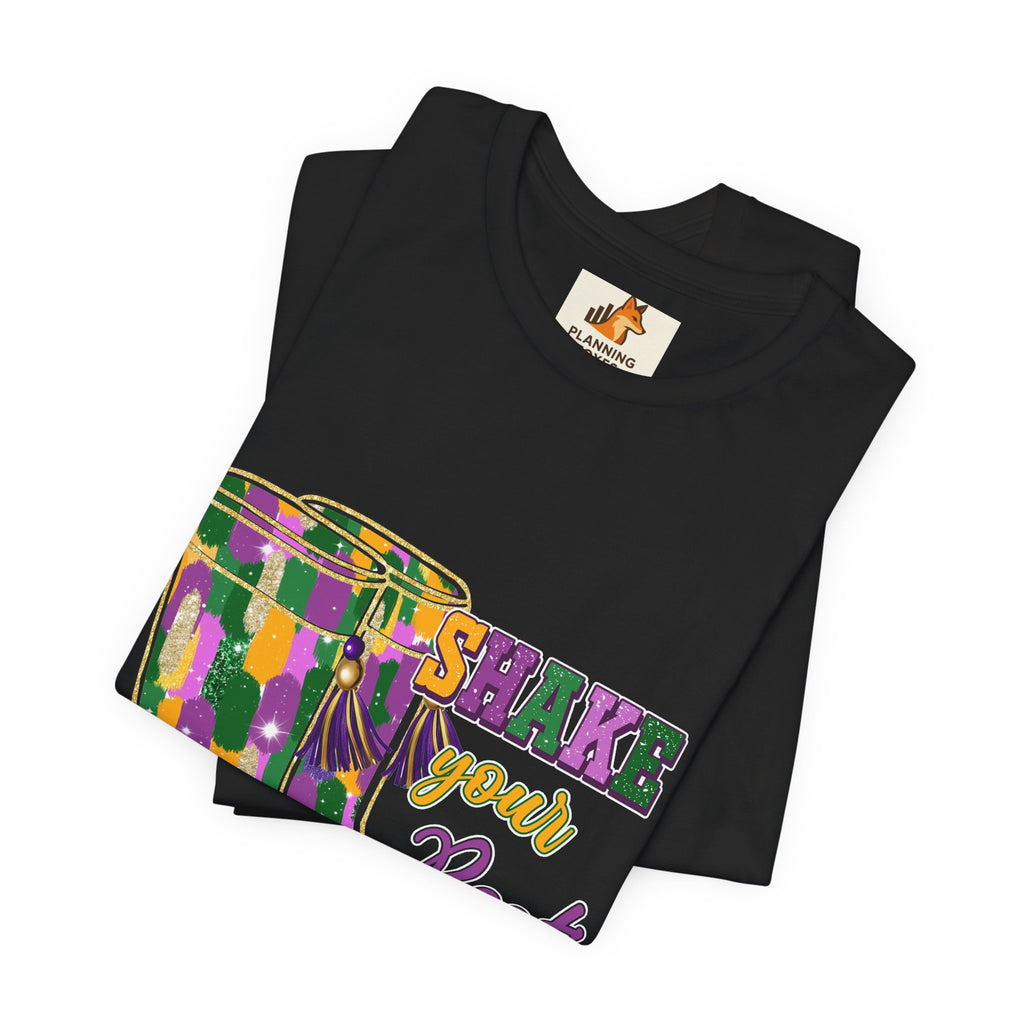 Mardi Gras 'Shake Your Bootie' T‑Shirt — Louisiana Fleur‑de‑Lis Tee