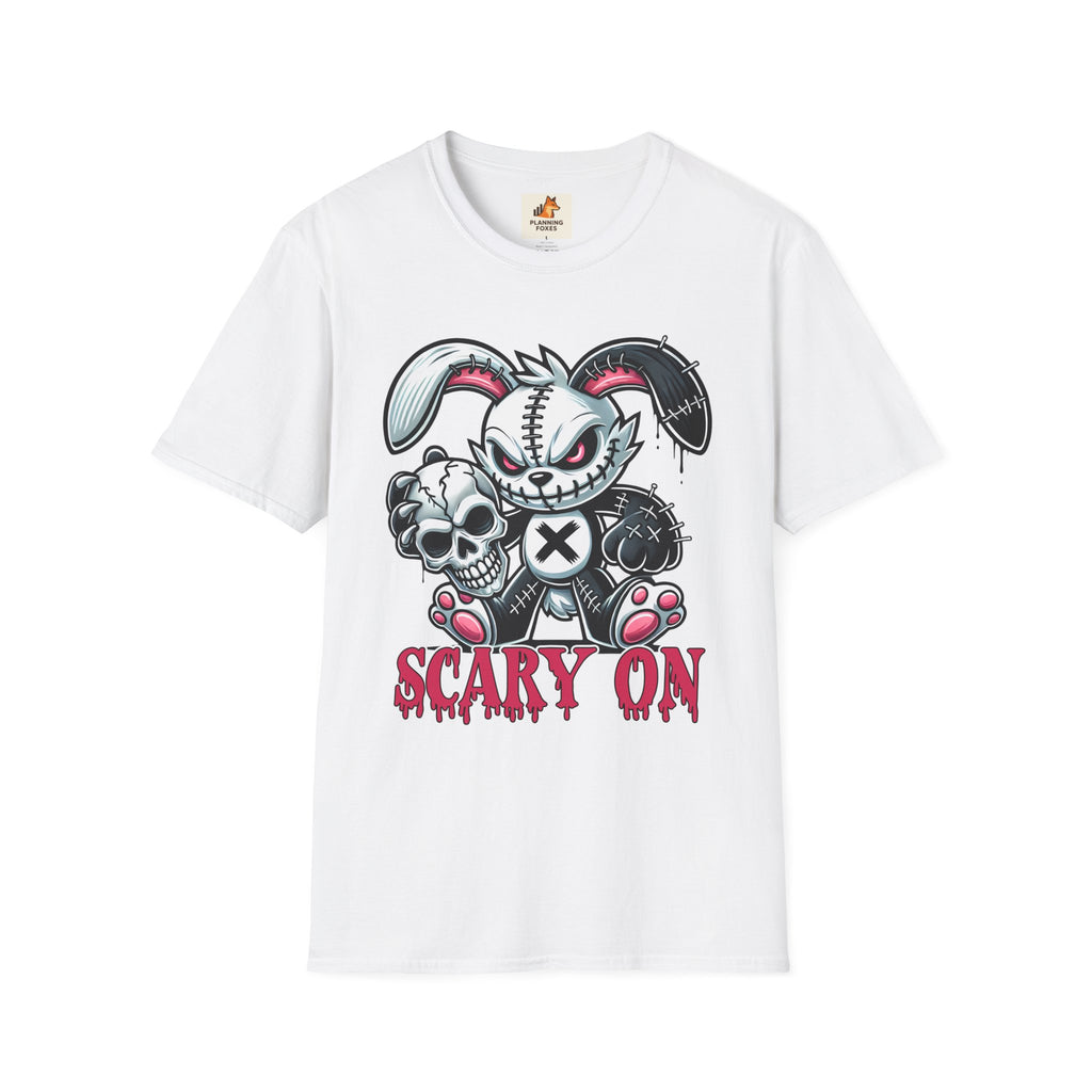 Scary On® Patchwork Demon Bunny T-Shirt — Horror Skull Graphic Tee