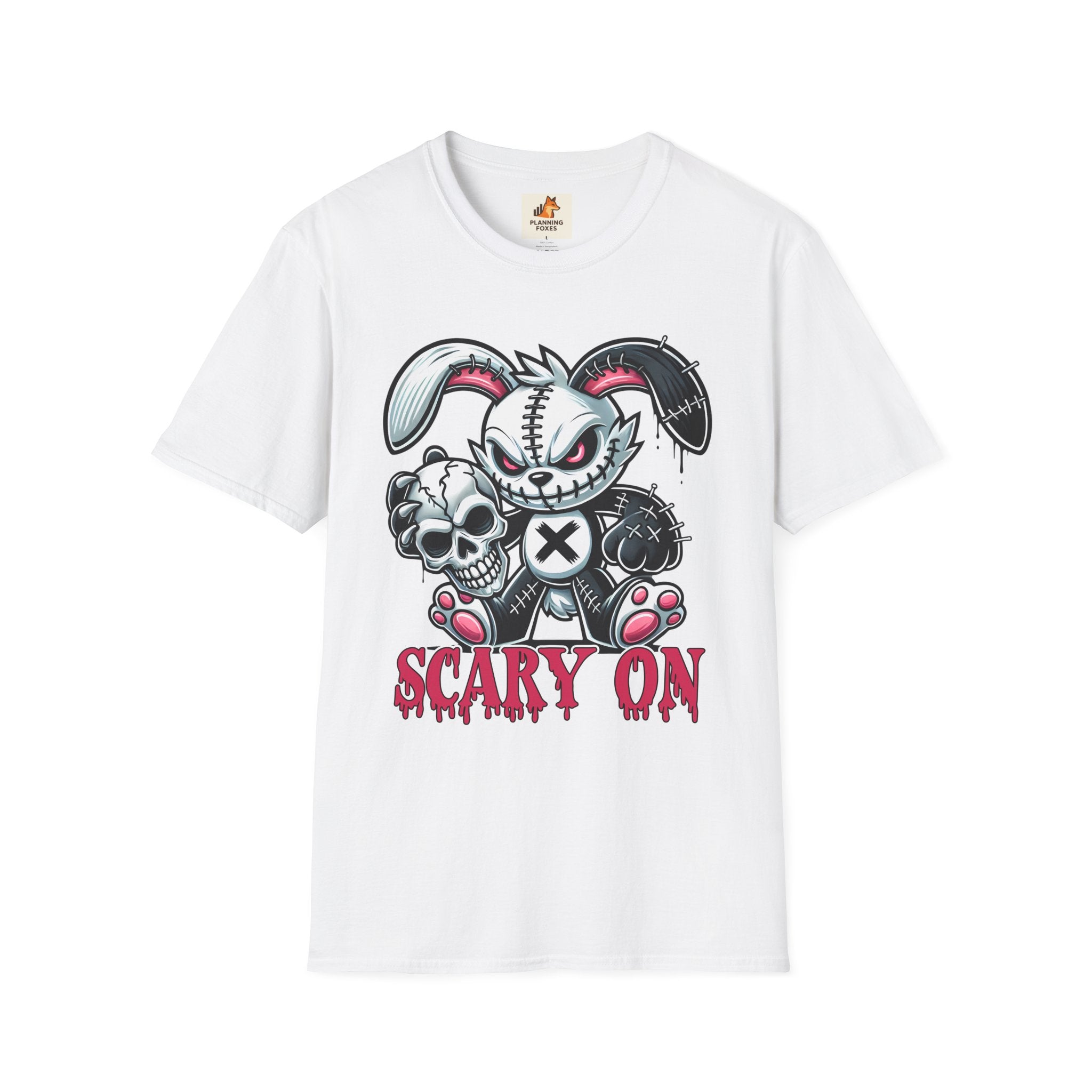 Scary On® Patchwork Demon Bunny T-Shirt — Horror Skull Graphic Tee