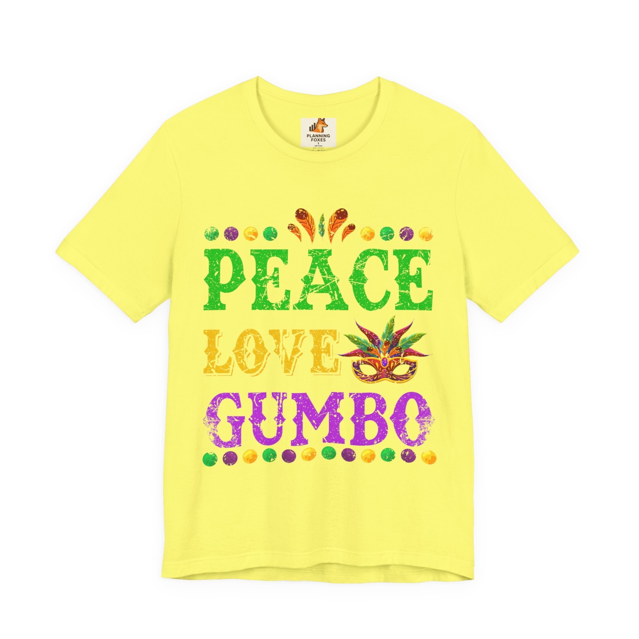 Mardi Gras T-Shirt — "Peace Love Gumbo" Festive Carnival Tee