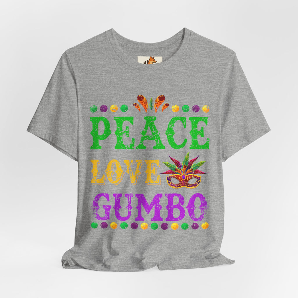 Mardi Gras T-Shirt — "Peace Love Gumbo" Festive Carnival Tee