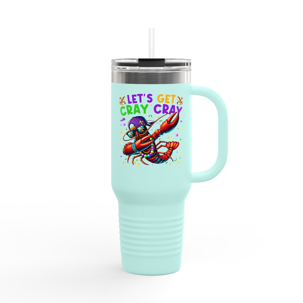 40oz Insulated Travel Mug — "Let's Get Cray Cray" Colorful Crawfish Party Design