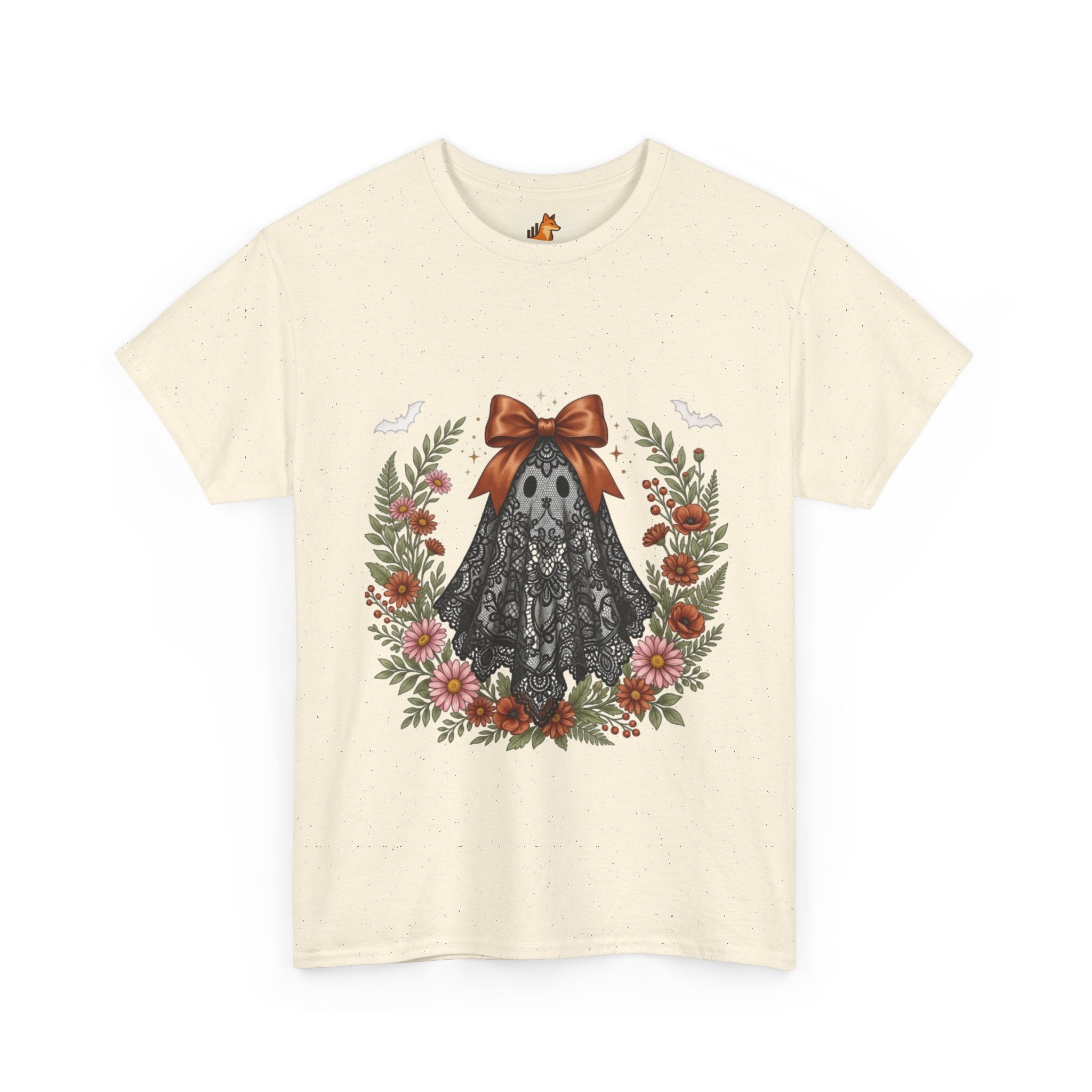Ghost in Lace Tee — Floral Halloween Ghost T-Shirt with Bow