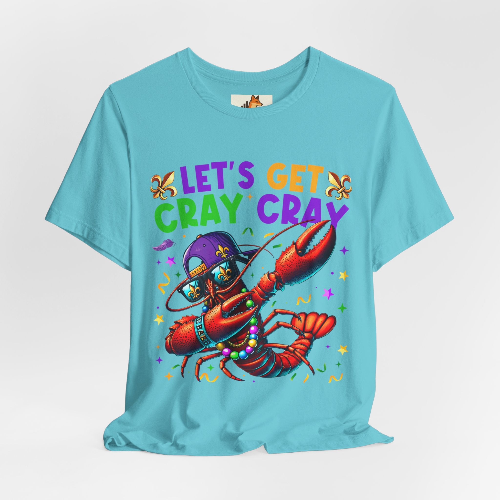 Mardi Gras “Let’s Get Cray Cray” Crawfish T-Shirt — Louisiana Fleur-de-Lis Party Tee