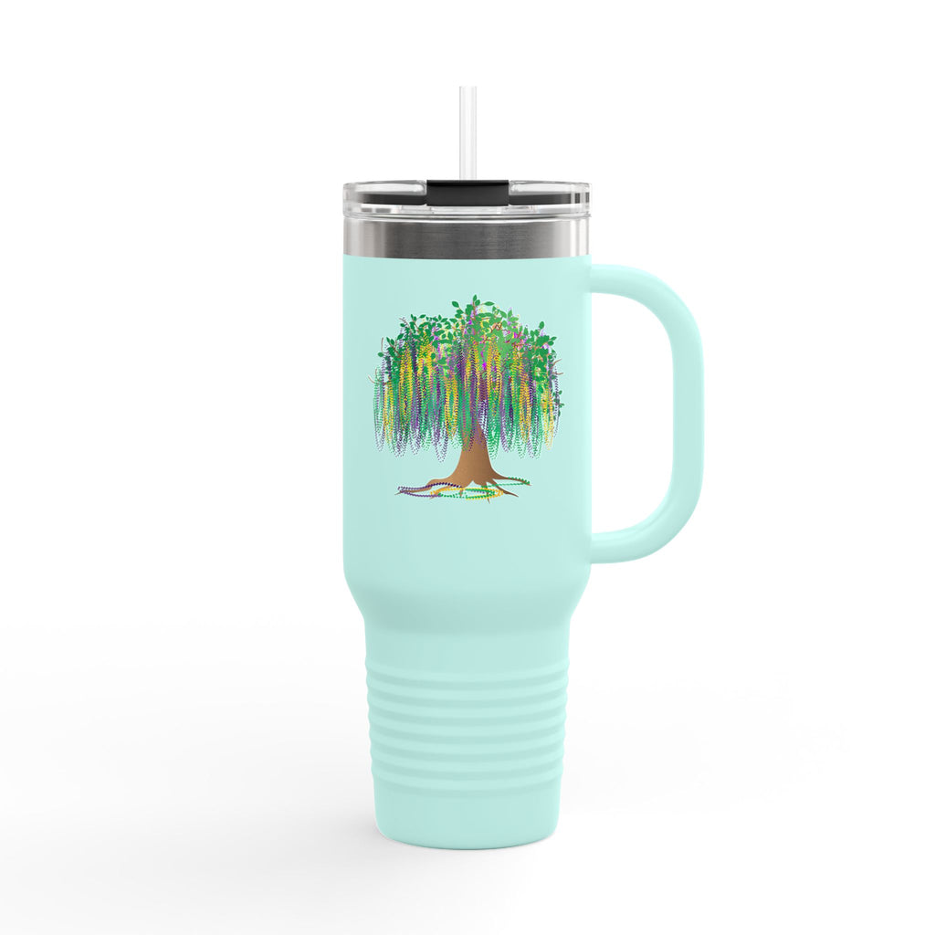 Mardi Gras Bead Tree 40oz Insulated Travel Mug — Colorful Watercolor Tree Tumbler