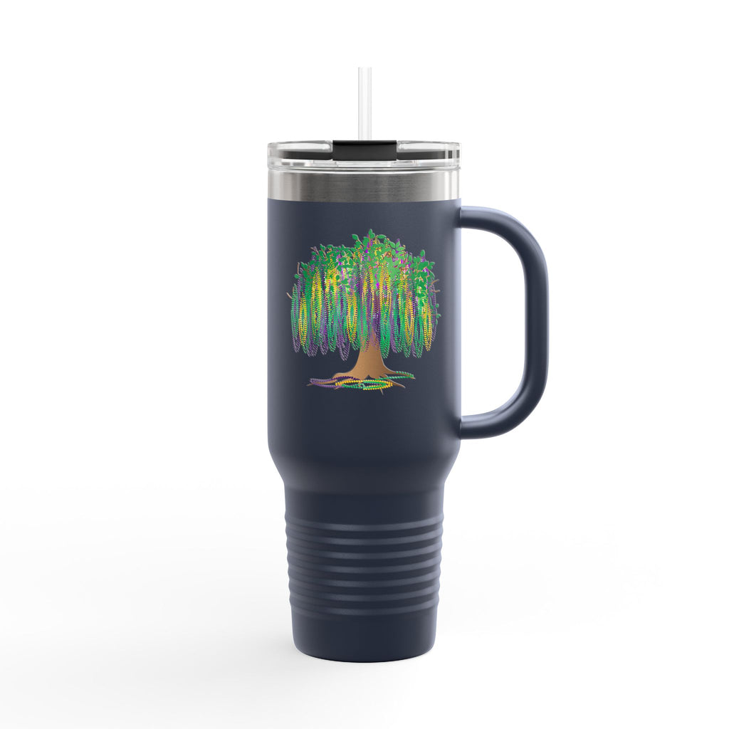 Mardi Gras Bead Tree 40oz Insulated Travel Mug — Colorful Watercolor Tree Tumbler