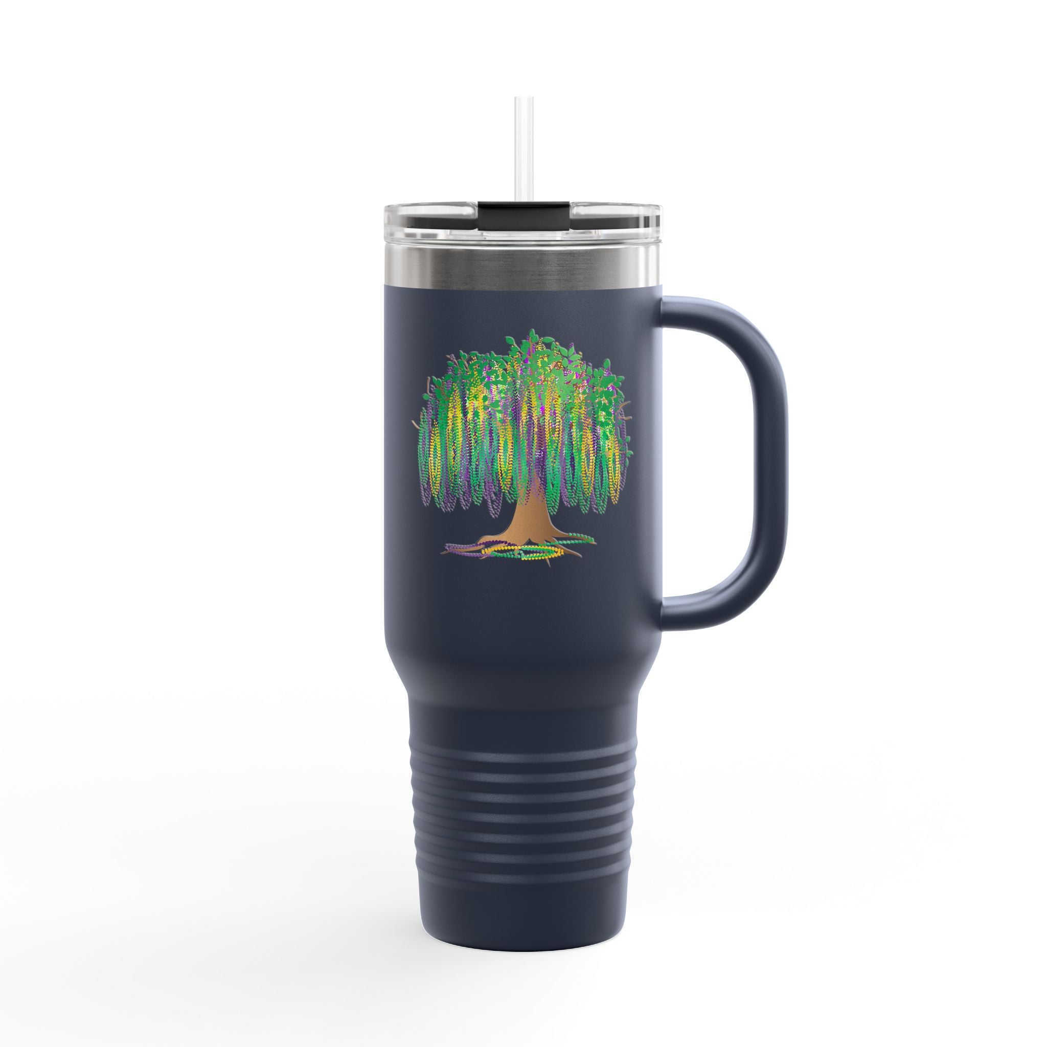 Mardi Gras Bead Tree 40oz Insulated Travel Mug — Colorful Watercolor Tree Tumbler