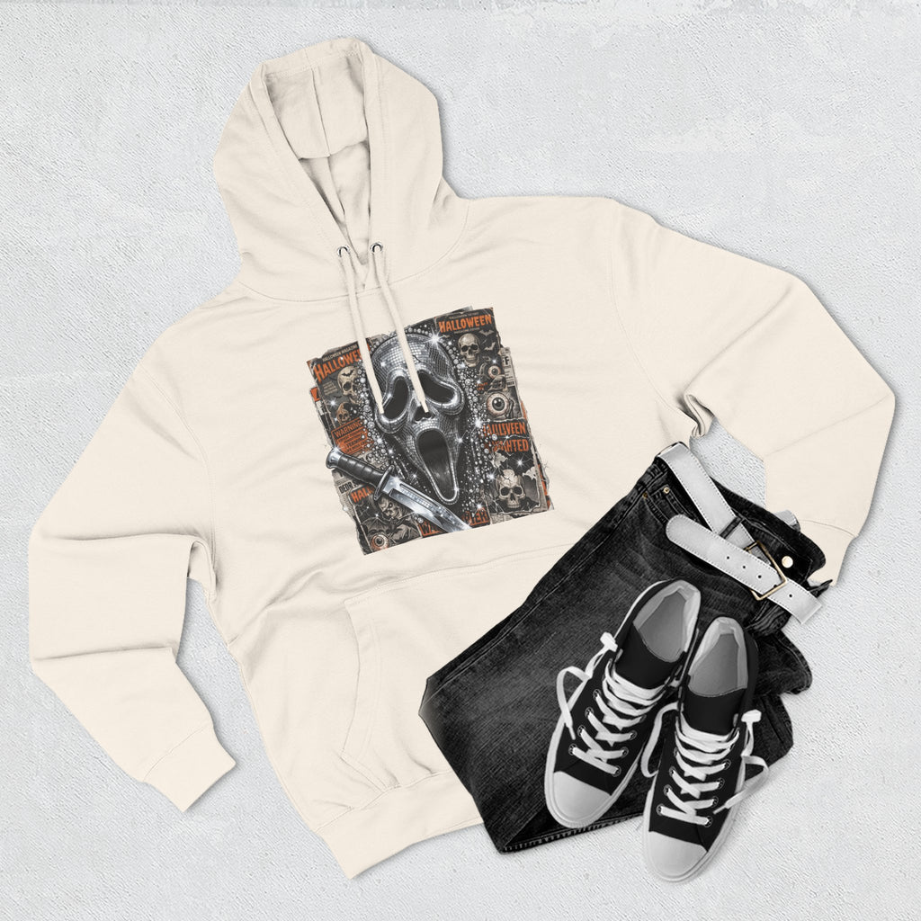 Halloween Horror Nights Hoodie — Haunted Mask & Killer Characters Graphic Pullover