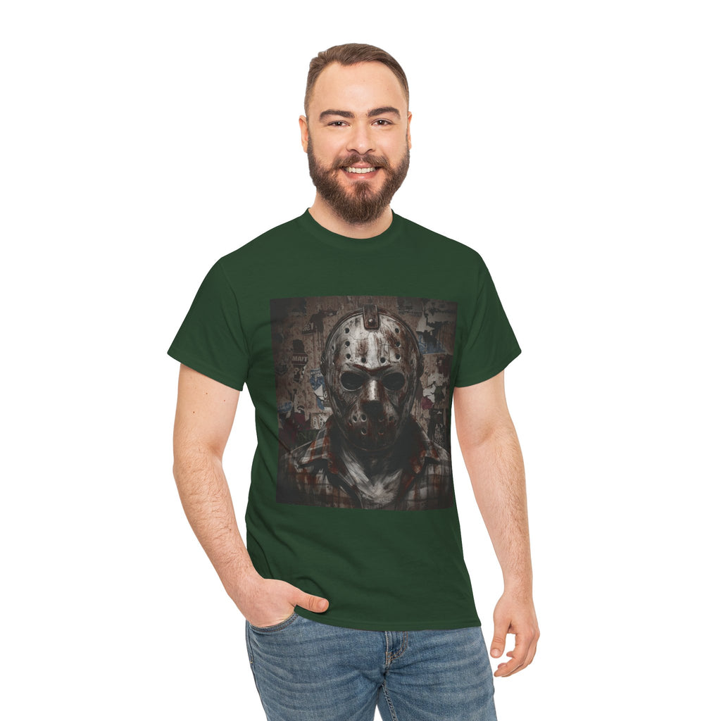 Hockey Mask Horror Tee — Retro Jason-Style Slasher Graphic Shirt