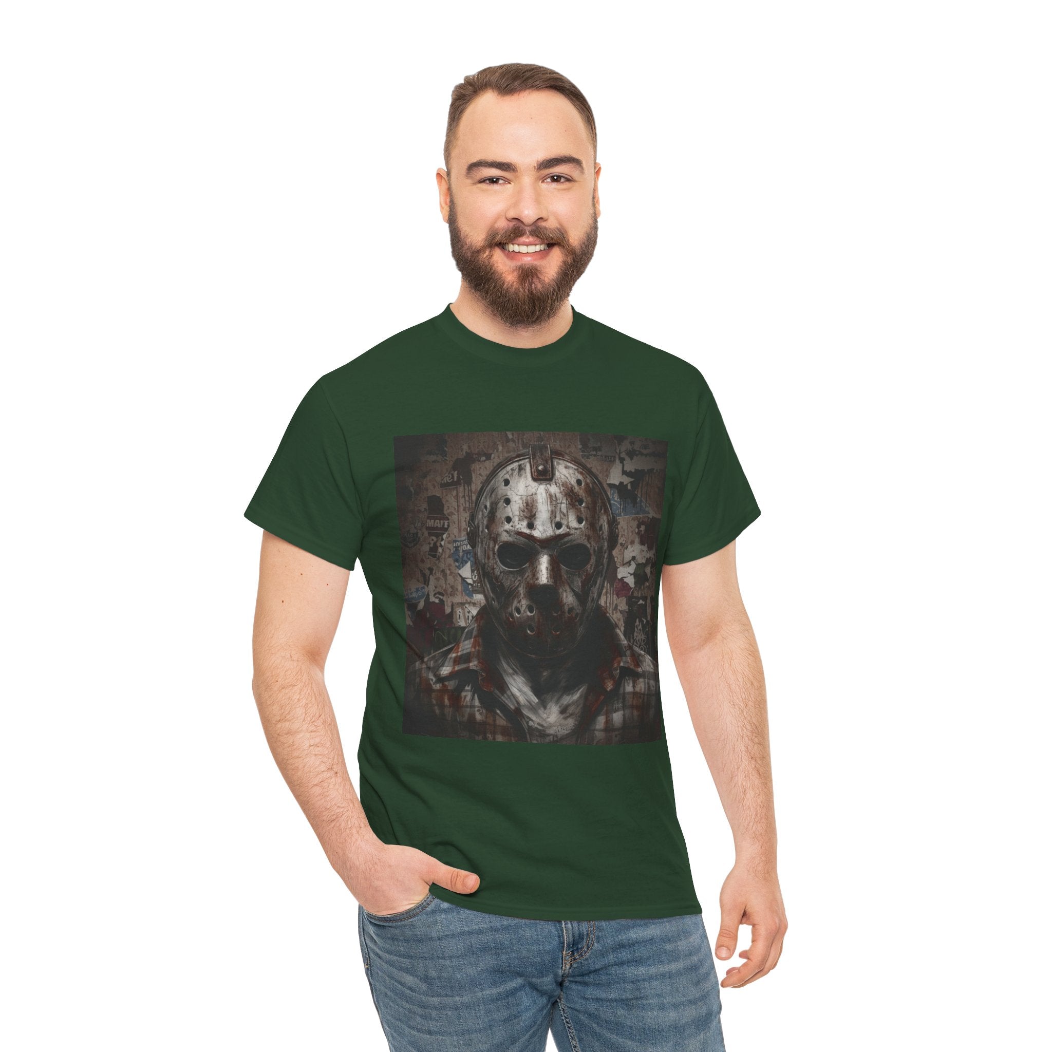 Hockey Mask Horror Tee — Retro Jason-Style Slasher Graphic Shirt
