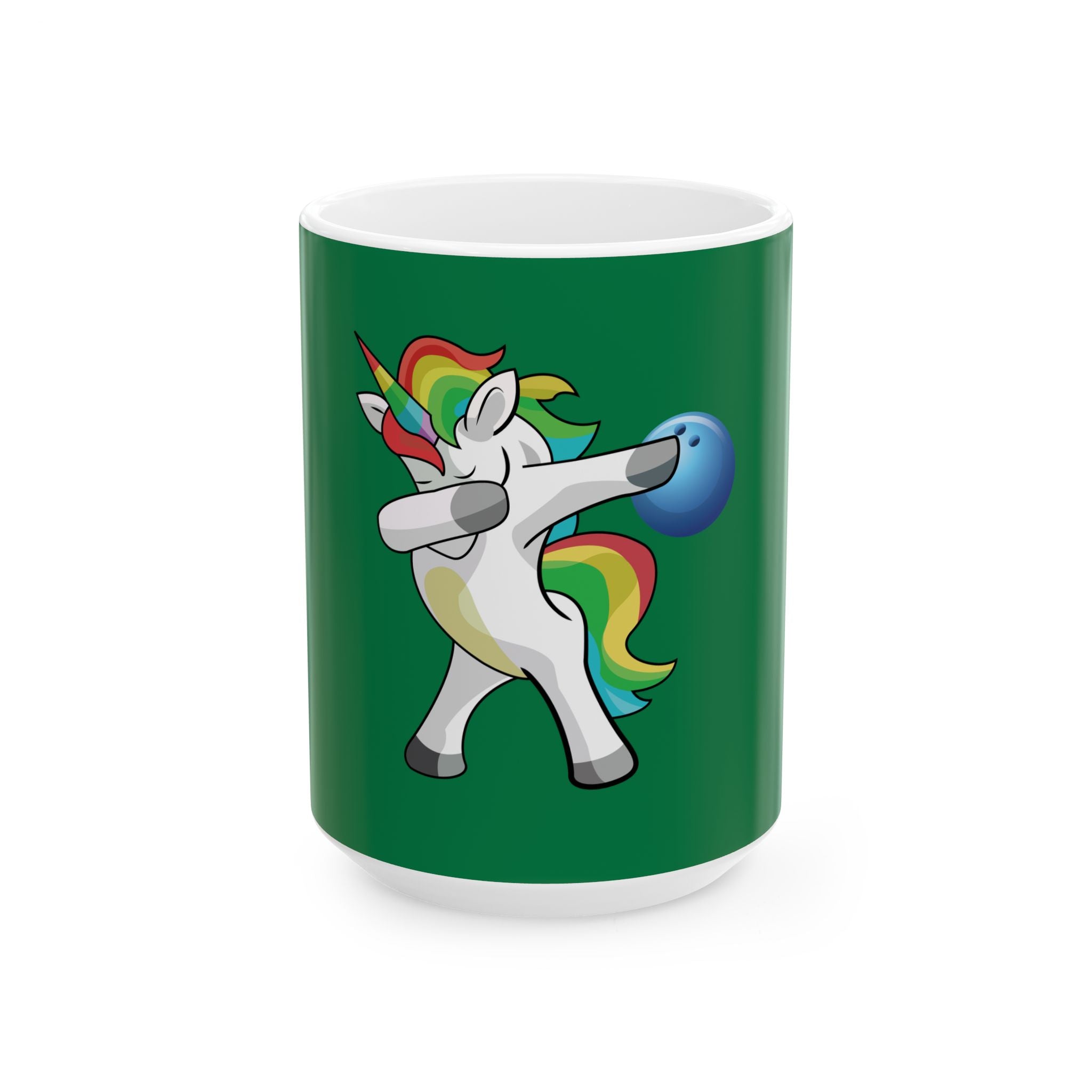 Dabbing Unicorn Bowling Mug — Funny Rainbow Unicorn Ceramic Coffee Cup (11oz/15oz)