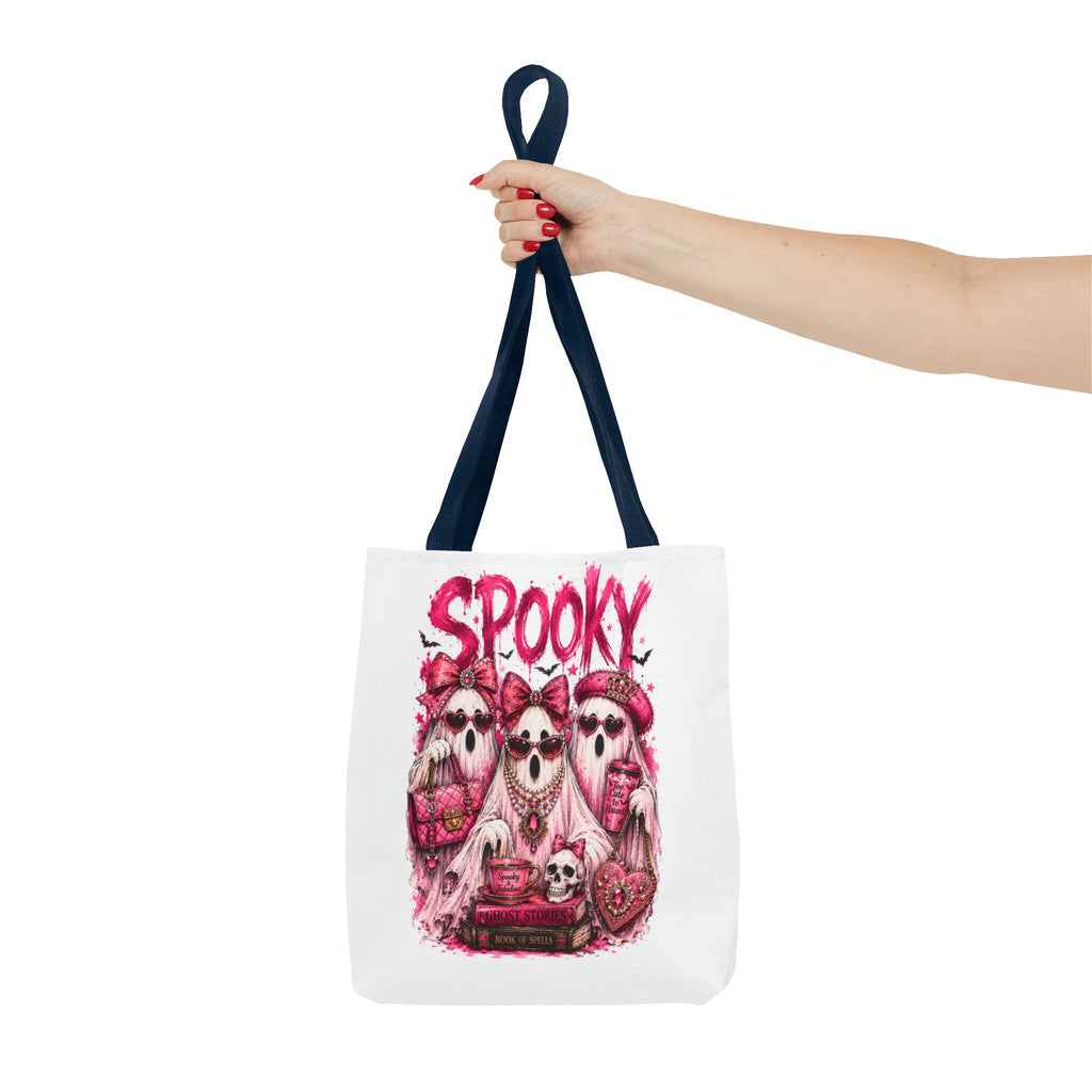 Spooky Pink Ghost Trio Tote Bag — Cute Gothic Halloween Aesthetic
