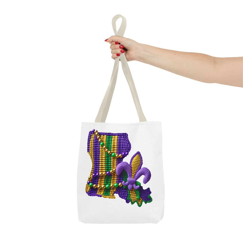 Mardi Gras Louisiana Tote Bag — Fleur‑de‑Lis Beads All‑Over Print